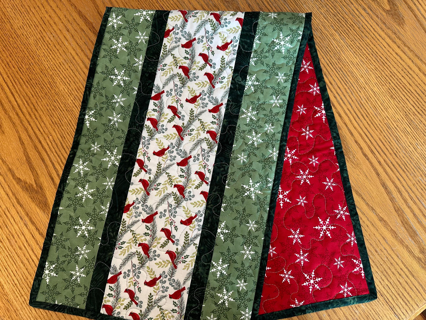 Handmade Quilted Cardinal Christmas Table Runner | Holiday Kitchen Centerpiece | 14 x 42 Festive Decor