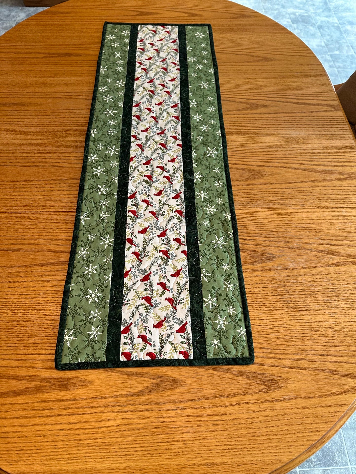 Handmade Quilted Cardinal Christmas Table Runner | Holiday Kitchen Centerpiece | 14 x 42 Festive Decor