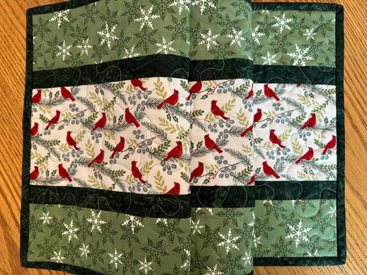 Handmade Quilted Cardinal Christmas Table Runner | Holiday Kitchen Centerpiece | 14 x 42 Festive Decor