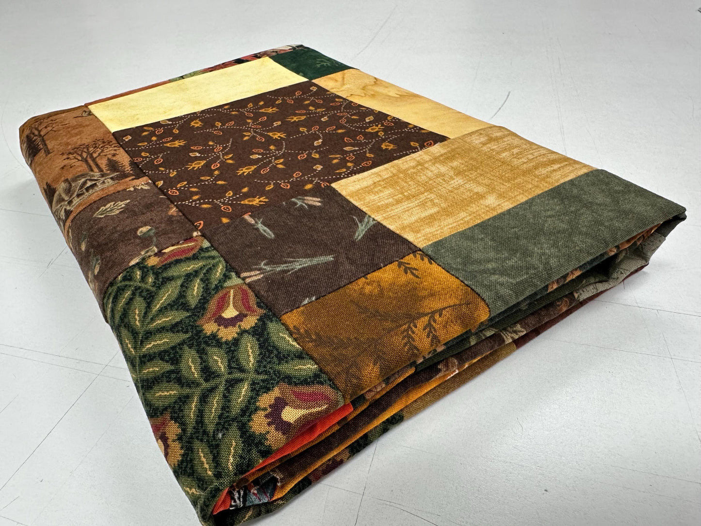 Unfinished Fall Leaves & Pumpkins Lap Quilt Top - Rustic Handmade Patchwork Ready to Finish 45x58