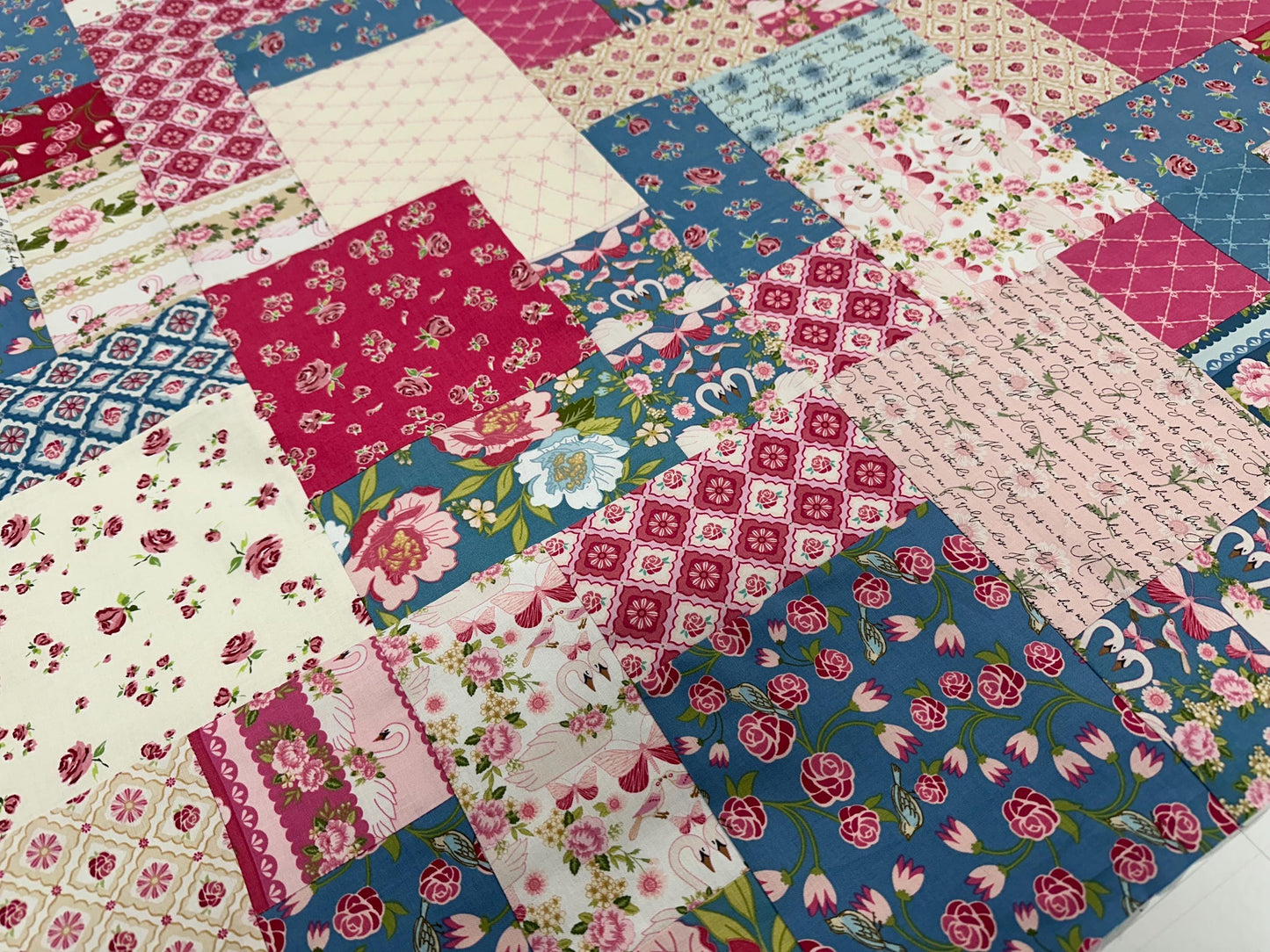 Unfinished Floral Crib Quilt Top: Handmade Cotton Lap Throw, Modern Nursery Decor 36x45