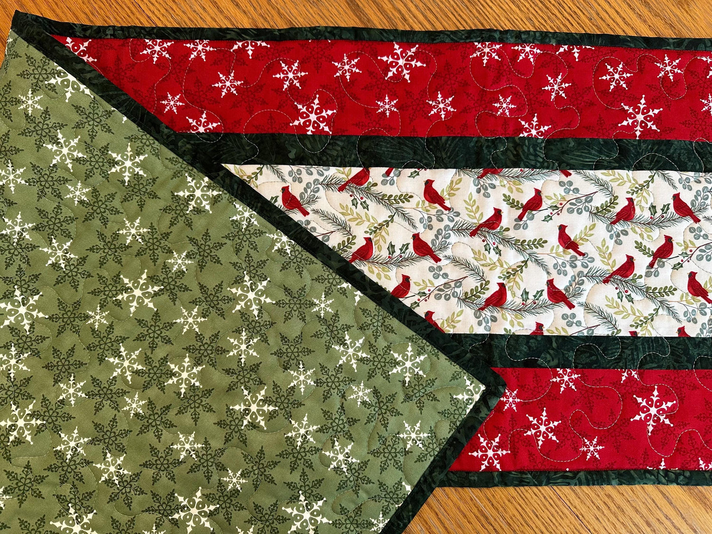 Handmade Quilted Cardinal Christmas Table Runner | Holiday Kitchen Centerpiece | 14 x 42 Festive Decor