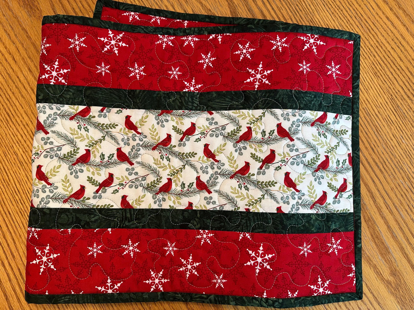 Handmade Quilted Cardinal Christmas Table Runner | Holiday Kitchen Centerpiece | 14 x 42 Festive Decor