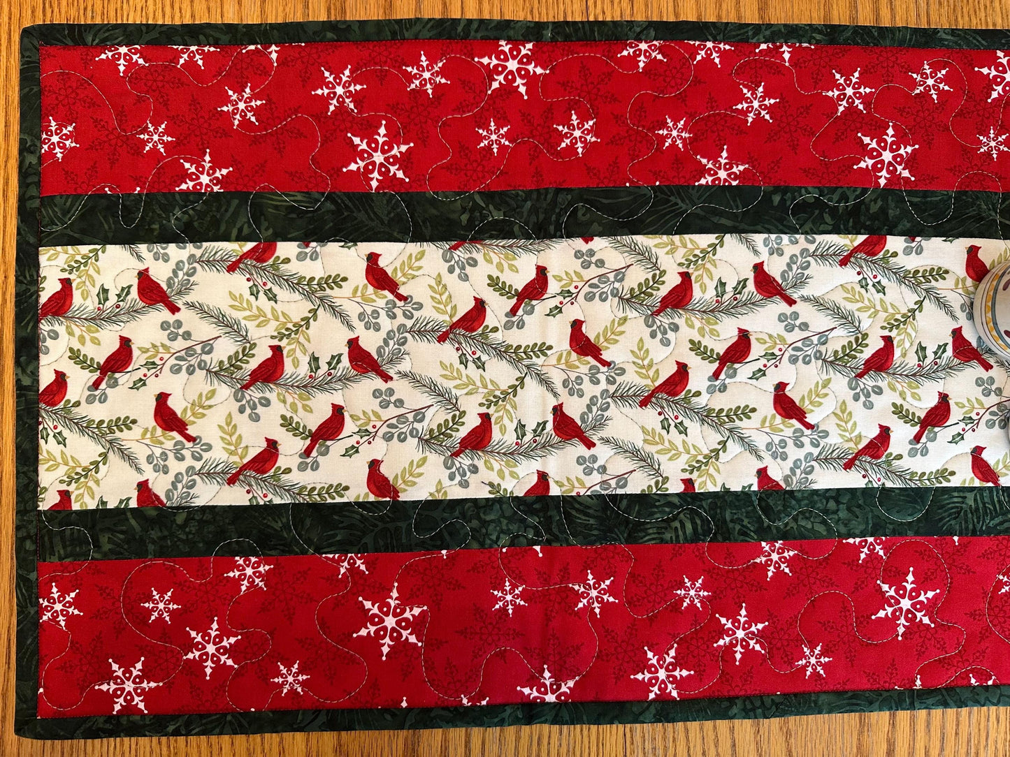 Handmade Quilted Cardinal Christmas Table Runner | Holiday Kitchen Centerpiece | 14 x 42 Festive Decor
