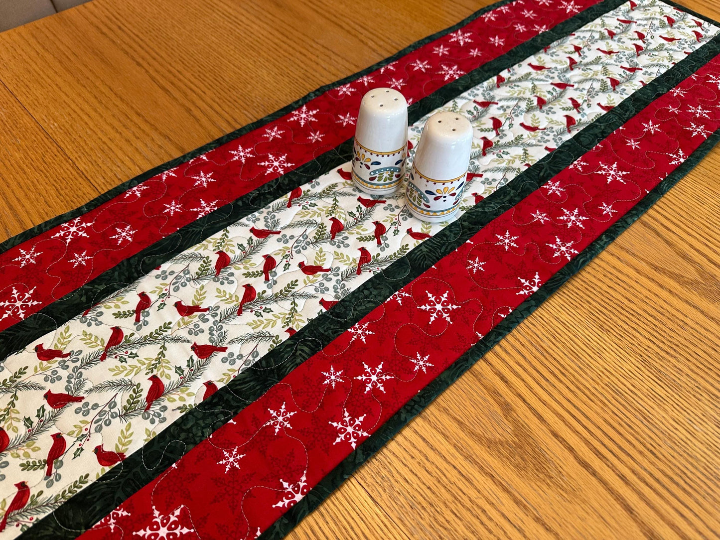 Handmade Quilted Cardinal Christmas Table Runner | Holiday Kitchen Centerpiece | 14 x 42 Festive Decor