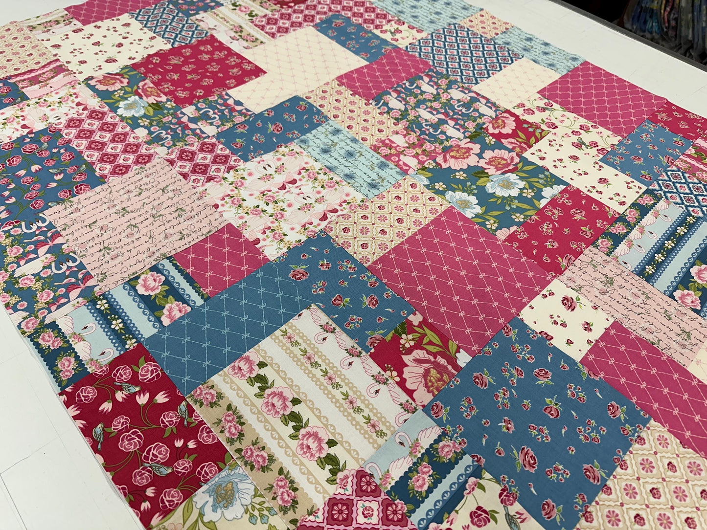 Unfinished Floral Crib Quilt Top: Handmade Cotton Lap Throw, Modern Nursery Decor 36x45