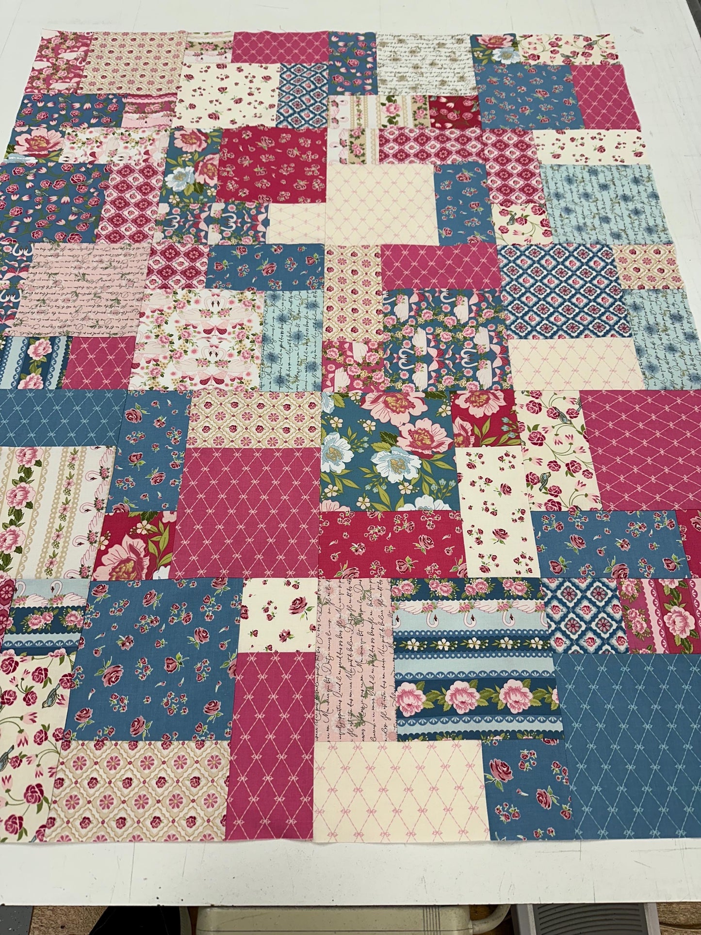 Unfinished Floral Crib Quilt Top: Handmade Cotton Lap Throw, Modern Nursery Decor 36x45