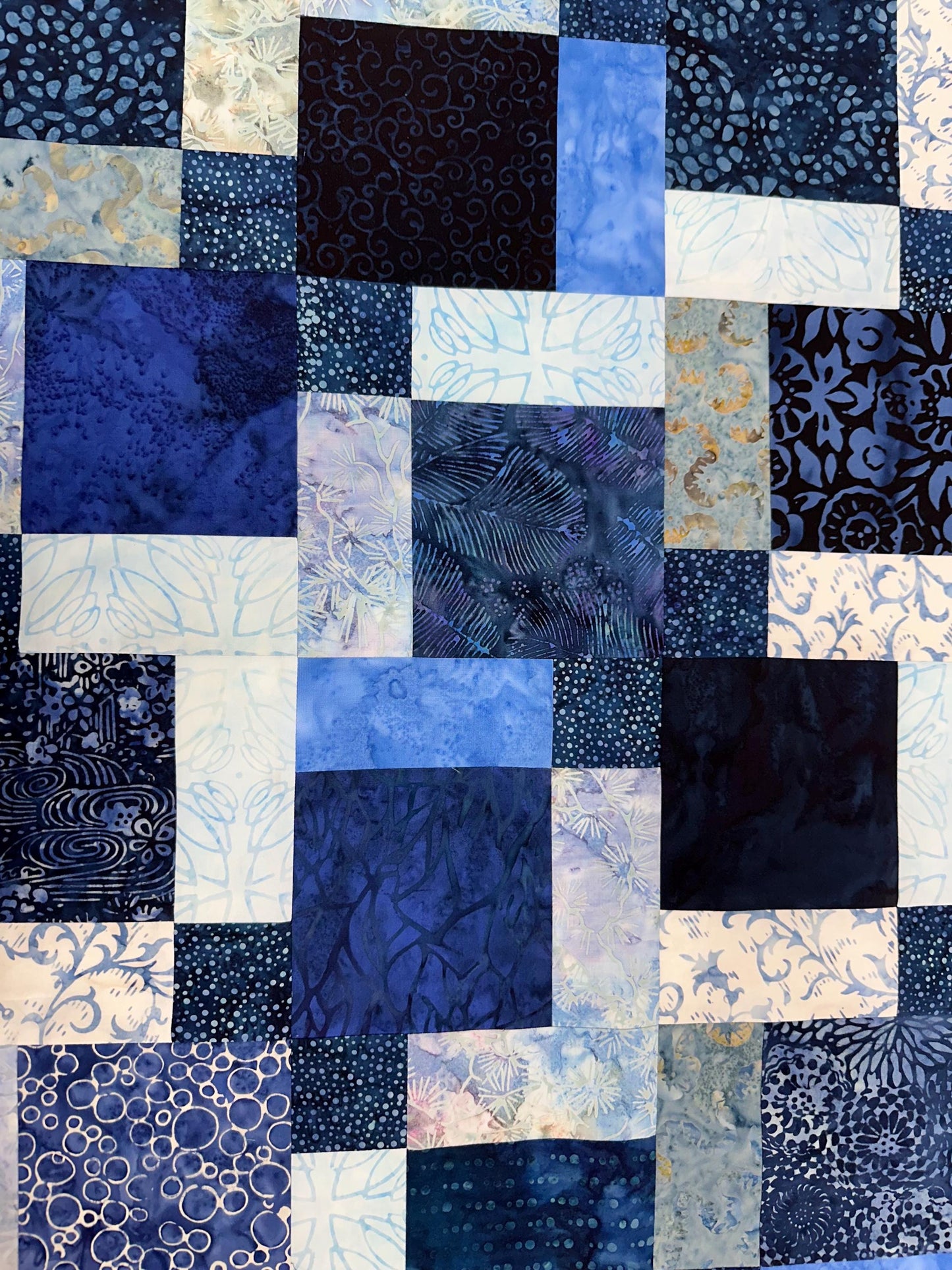 Handmade Batik Quilt Top 45x58 Blue Sofa Throw Lap Blanket Unfinished Cotton Patchwork