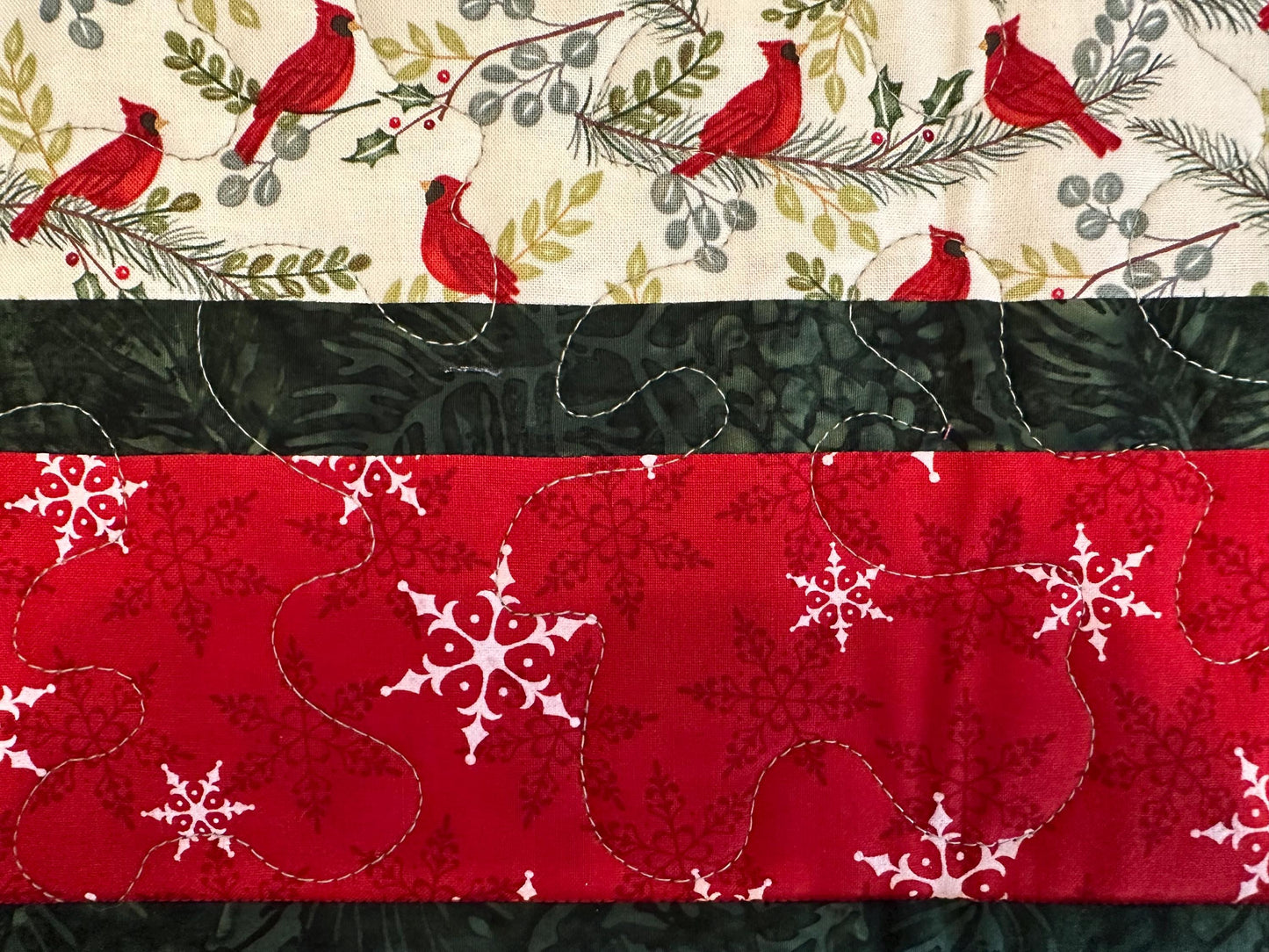 Handmade Quilted Cardinal Christmas Table Runner | Holiday Kitchen Centerpiece | 14 x 42 Festive Decor