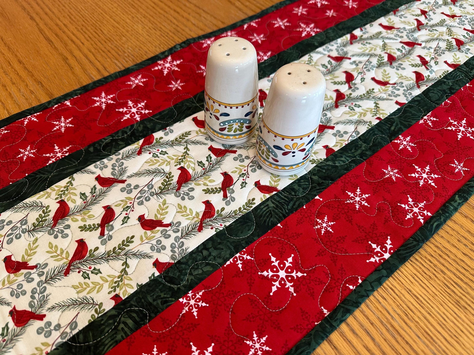 Handmade Quilted Cardinal Christmas Table Runner | Holiday Kitchen Centerpiece | 14 x 42 Festive Decor