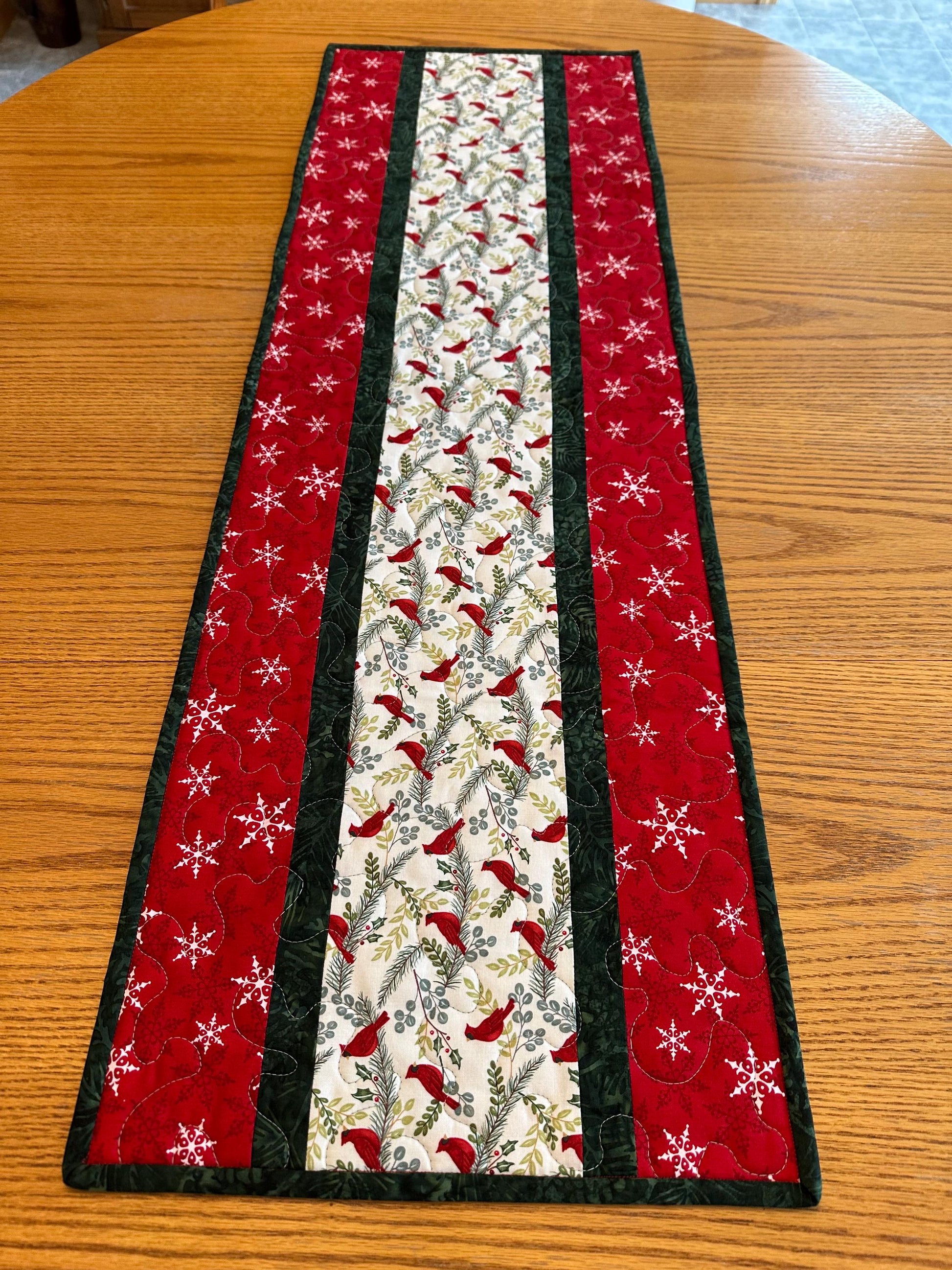 Handmade Quilted Cardinal Christmas Table Runner | Holiday Kitchen Centerpiece | 14 x 42 Festive Decor