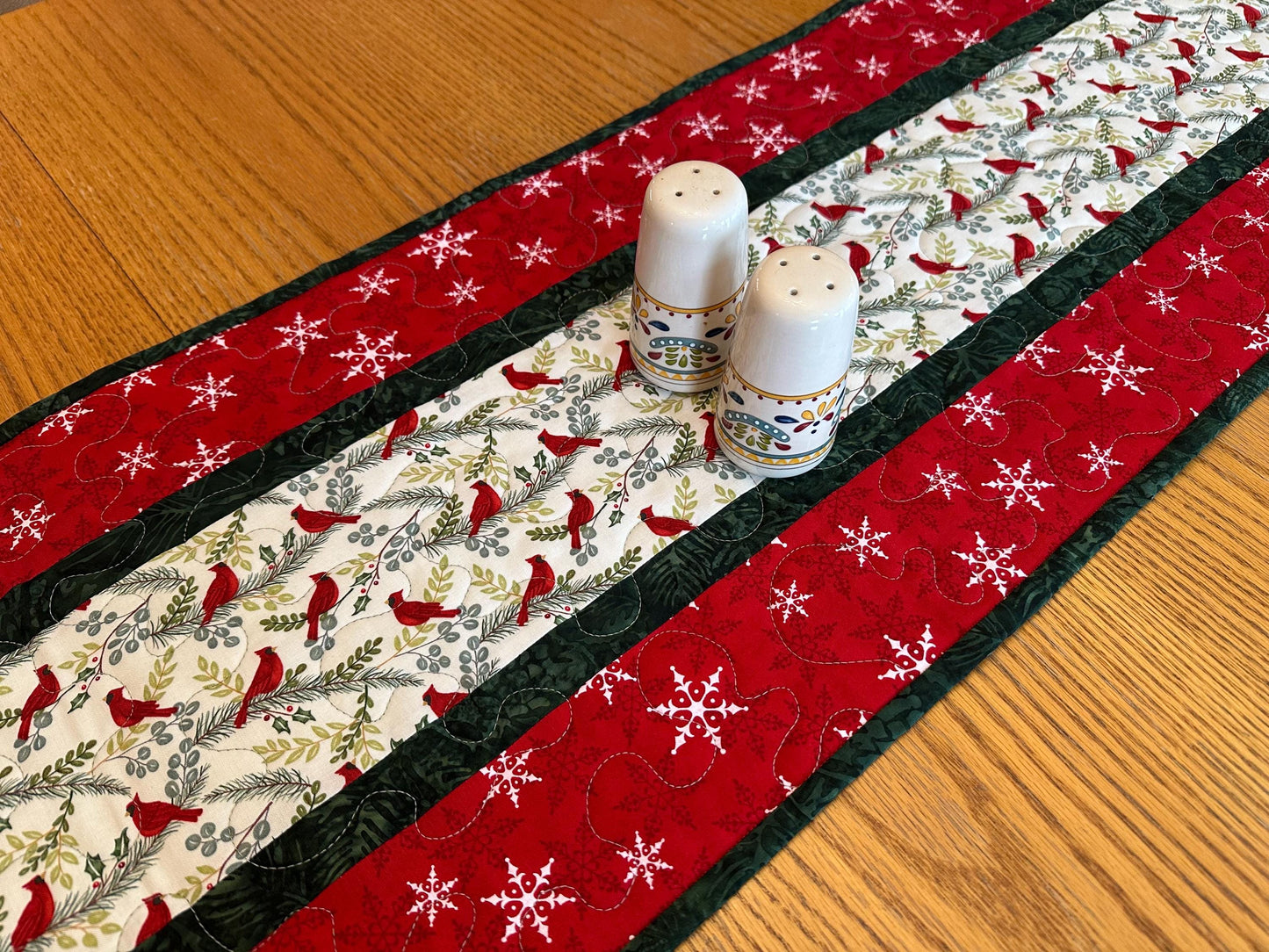Handmade Quilted Cardinal Christmas Table Runner | Holiday Kitchen Centerpiece | 14 x 42 Festive Decor