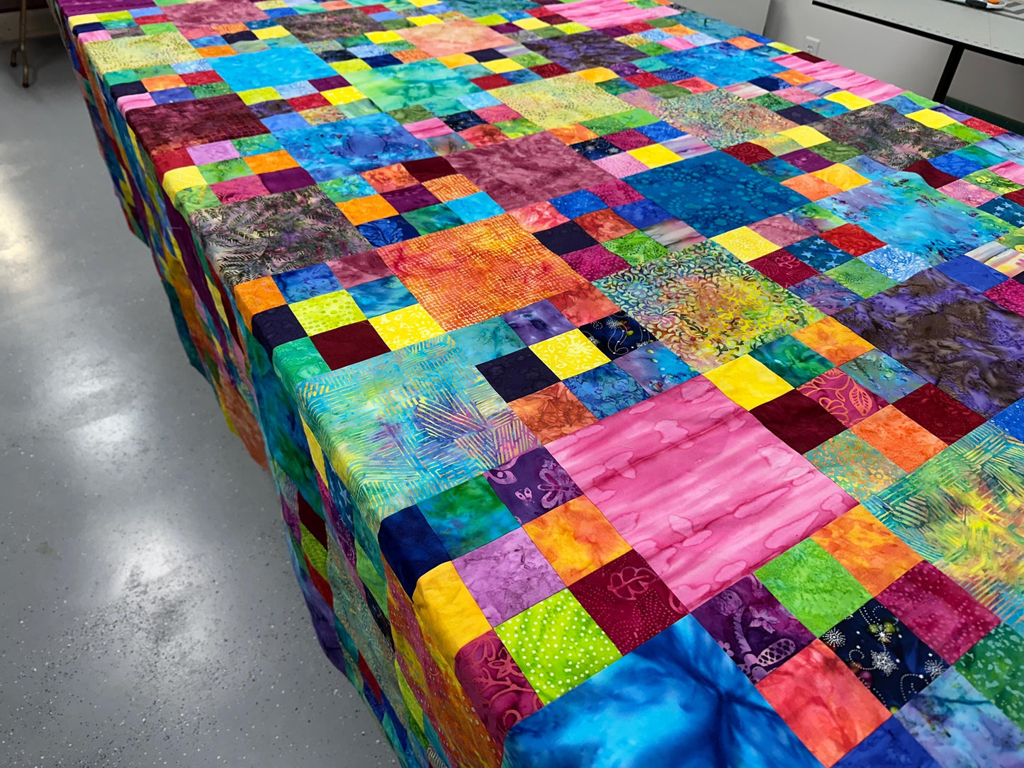 Handmade Batik King Queen Size Unfinished Quilt Top 98x90 Patchwork Floral Blanket Modern Bed