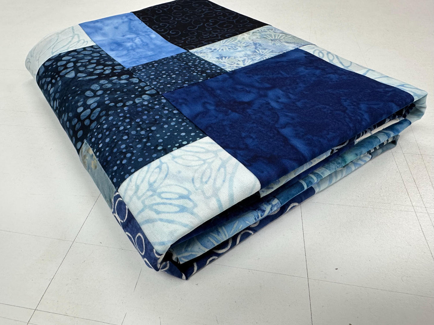 Handmade Batik Quilt Top 45x58 Blue Sofa Throw Lap Blanket Unfinished Cotton Patchwork