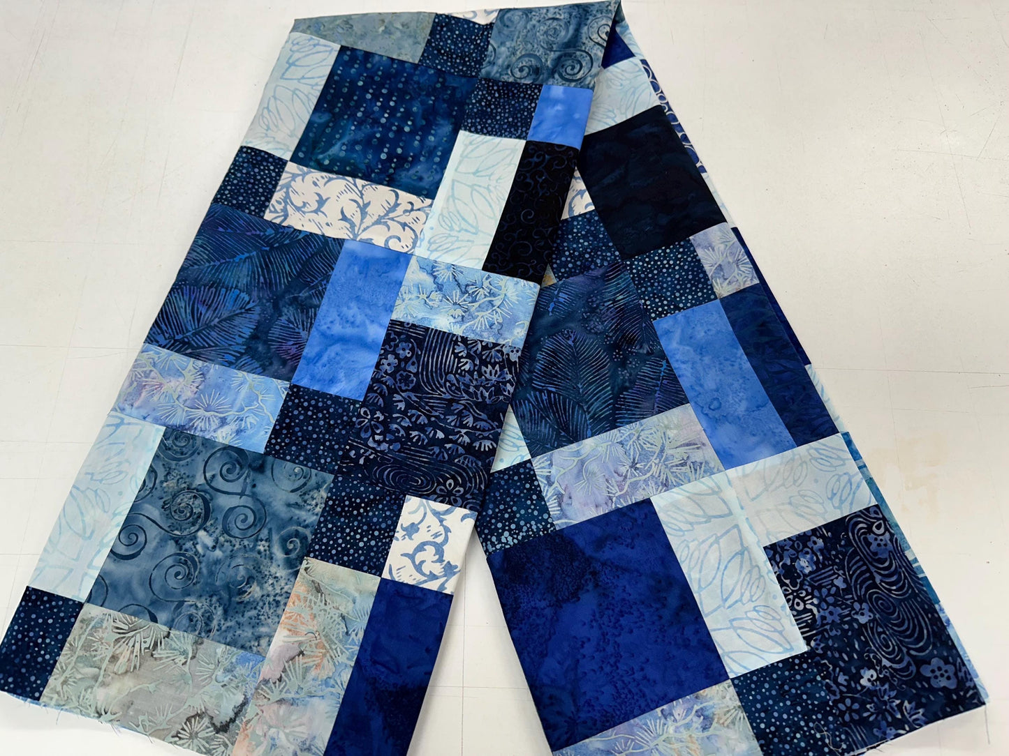 Handmade Batik Quilt Top 45x58 Blue Sofa Throw Lap Blanket Unfinished Cotton Patchwork