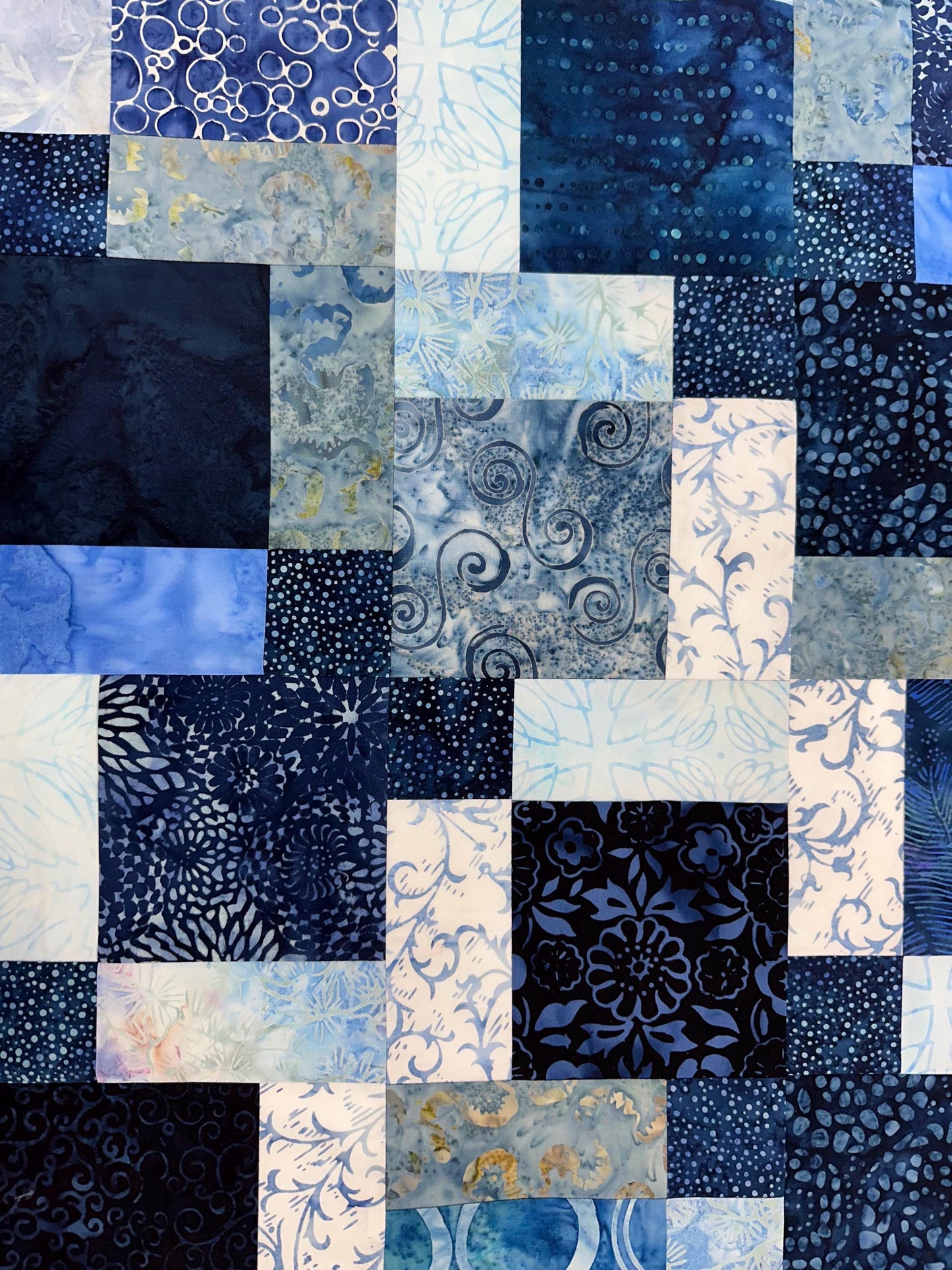 Handmade Batik Quilt Top 45x58 Blue Sofa Throw Lap Blanket Unfinished Cotton Patchwork