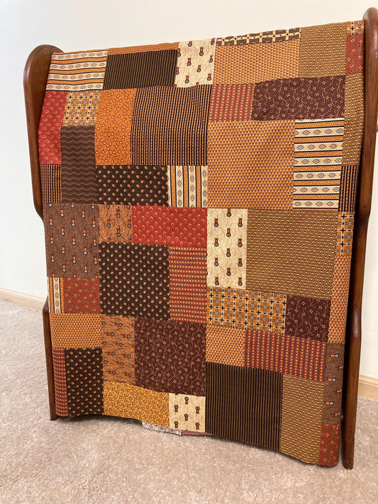 Autumn Spice Market Unfinished Quilt Top 54x63 Fall Handmade Patchwork Ready to Finish