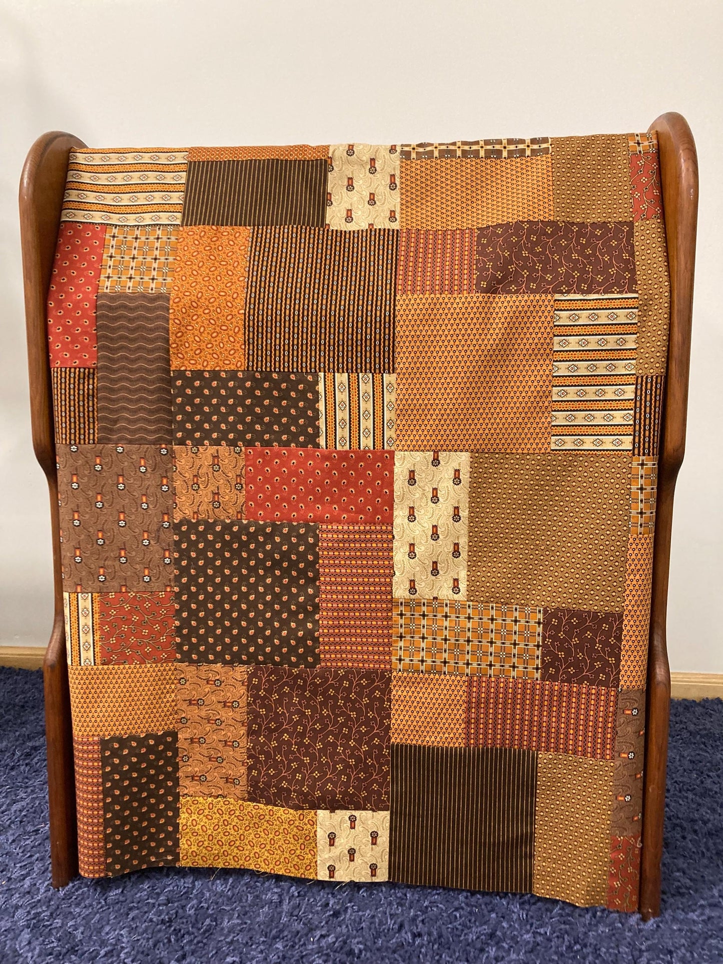 Autumn Spice Market Unfinished Quilt Top 54x63 Fall Handmade Patchwork Ready to Finish