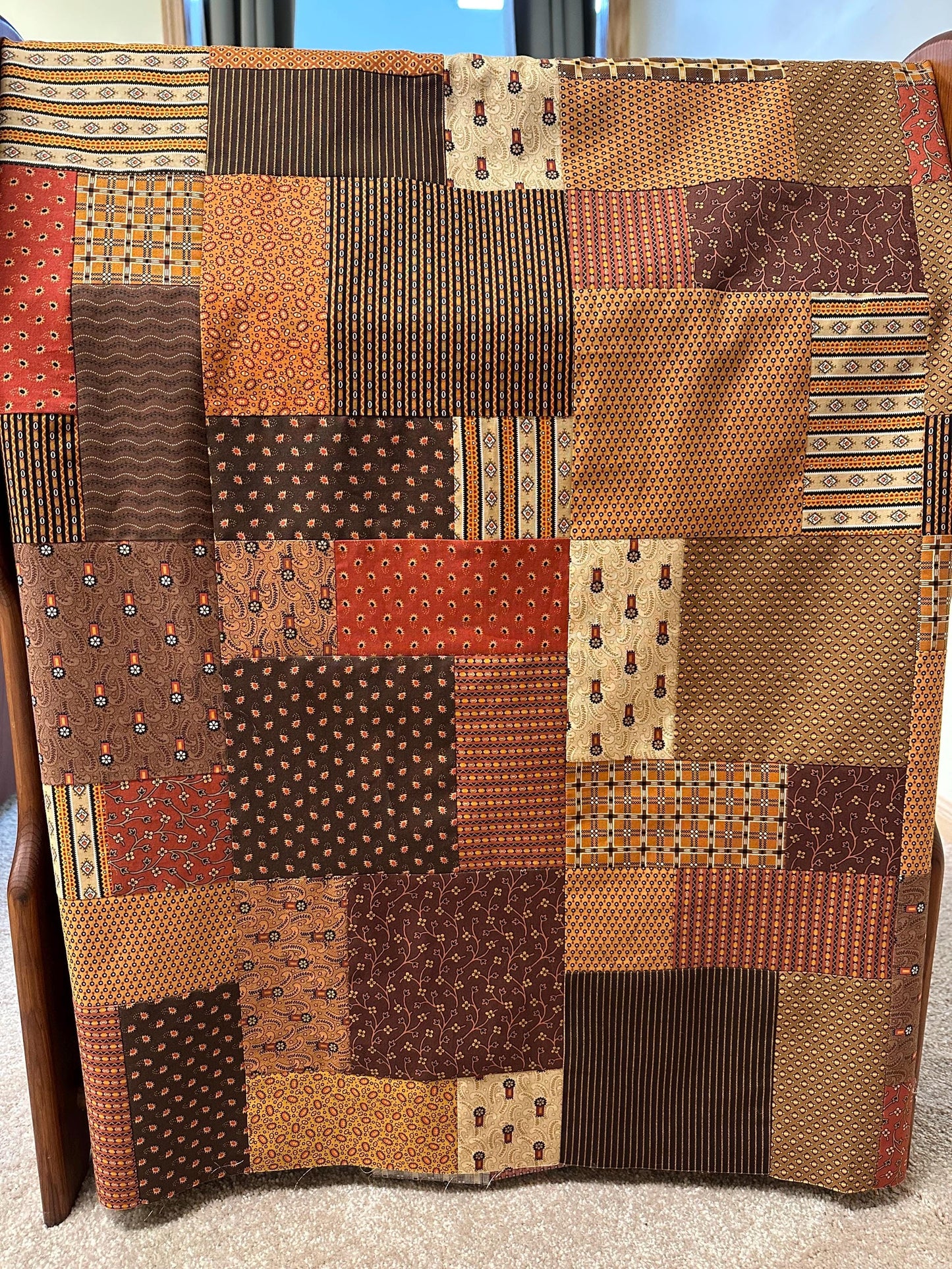 Autumn Spice Market Unfinished Quilt Top 54x63 Fall Handmade Patchwork Ready to Finish