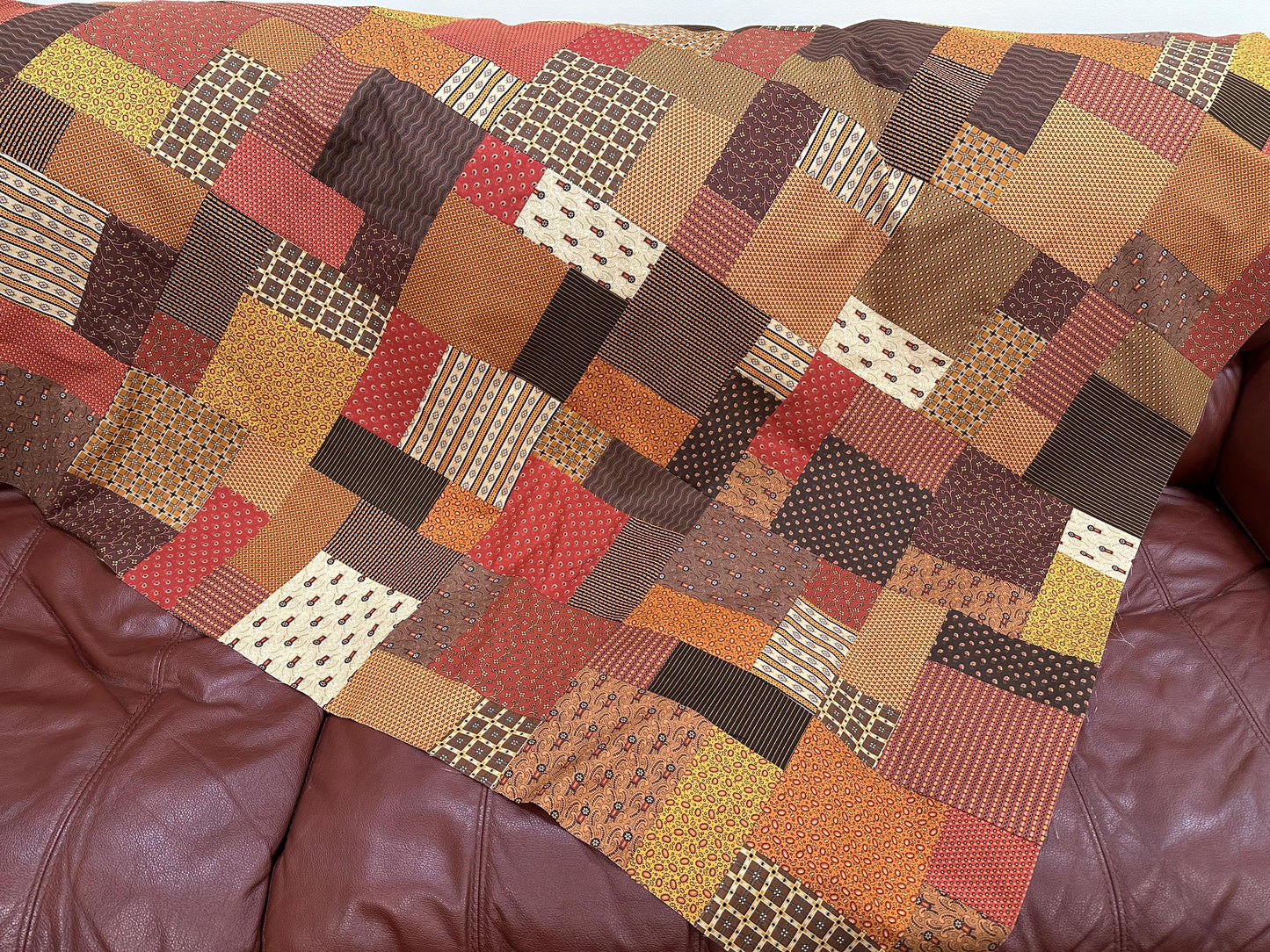 Autumn Spice Market Unfinished Quilt Top 54x63 Fall Handmade Patchwork Ready to Finish