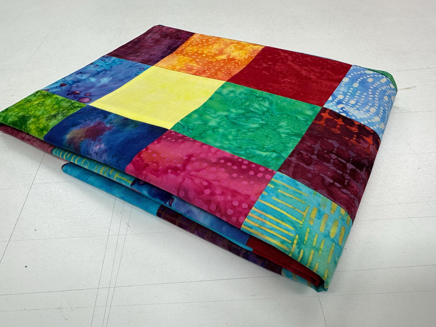 Unfinished Batik Quilt Top 36x45 Handmade Multi-Color Cotton Floral Patchwork Crib Lap Throw