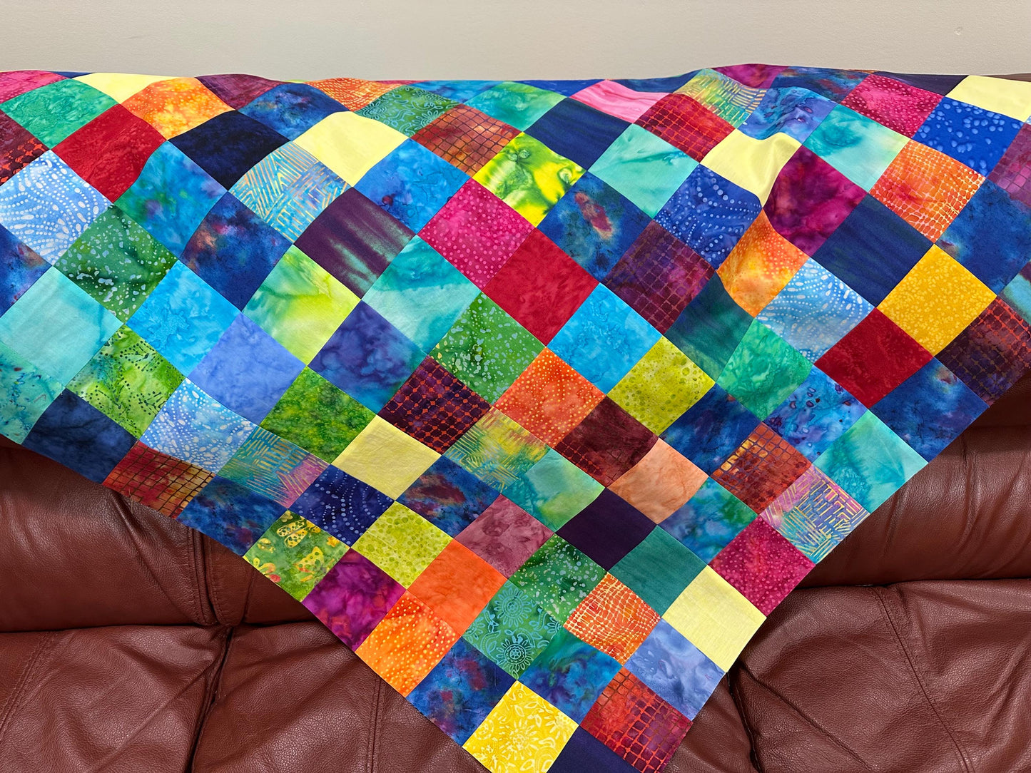 Unfinished Batik Quilt Top 36x45 Handmade Multi-Color Cotton Floral Patchwork Crib Lap Throw