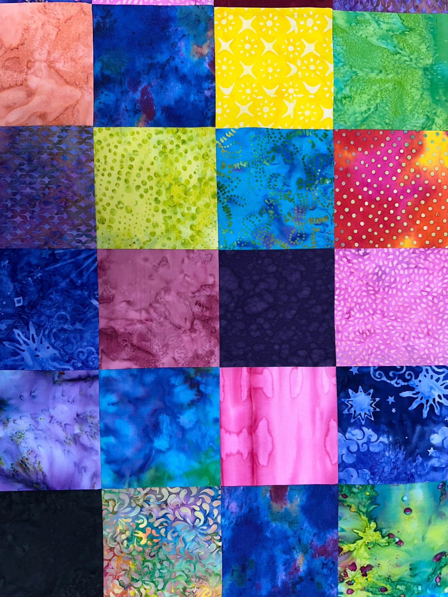 Unfinished Batik Quilt Top 36x45 Handmade Multi-Color Cotton Floral Patchwork Crib Lap Throw