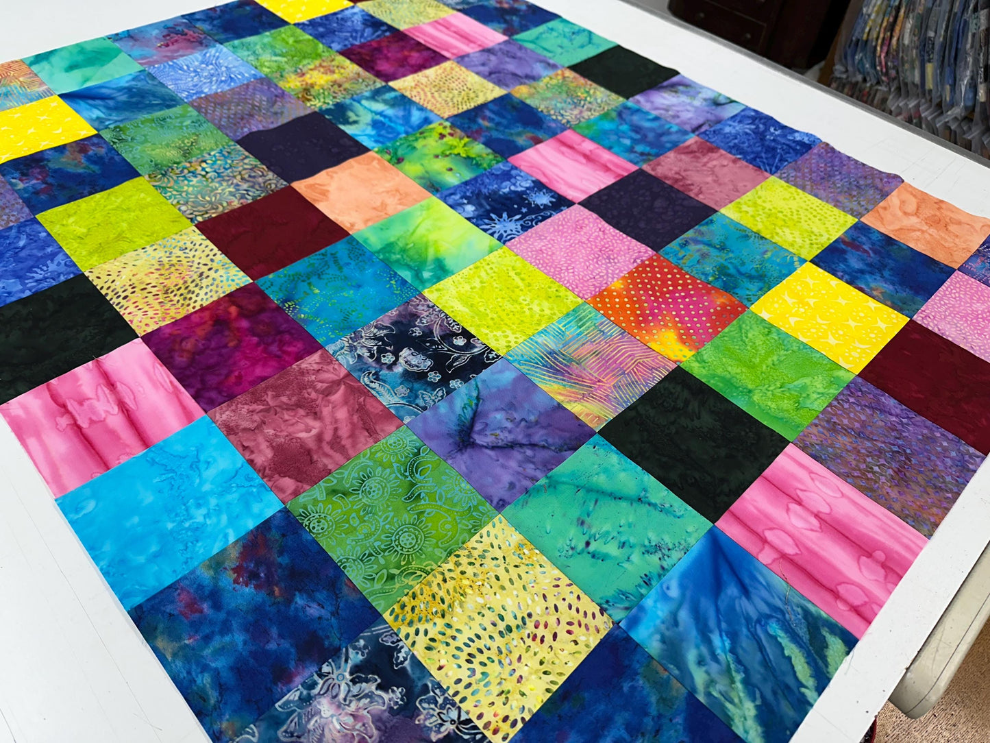 Unfinished Batik Quilt Top 36x45 Handmade Multi-Color Cotton Floral Patchwork Crib Lap Throw