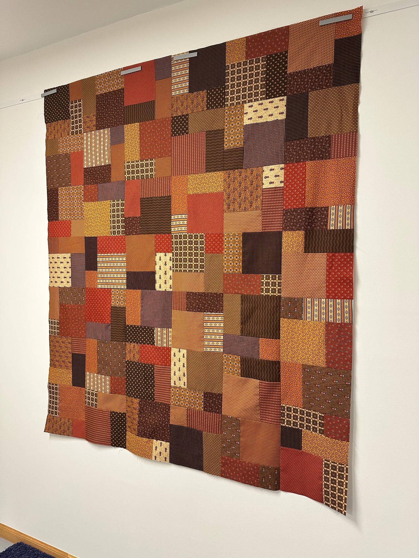 Autumn Spice Market Unfinished Quilt Top 54x63 Fall Handmade Patchwork Ready to Finish