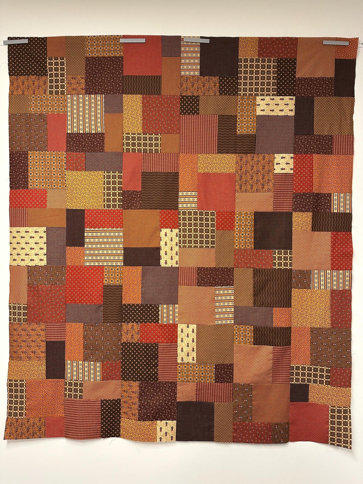 Autumn Spice Market Unfinished Quilt Top 54x63 Fall Handmade Patchwork Ready to Finish