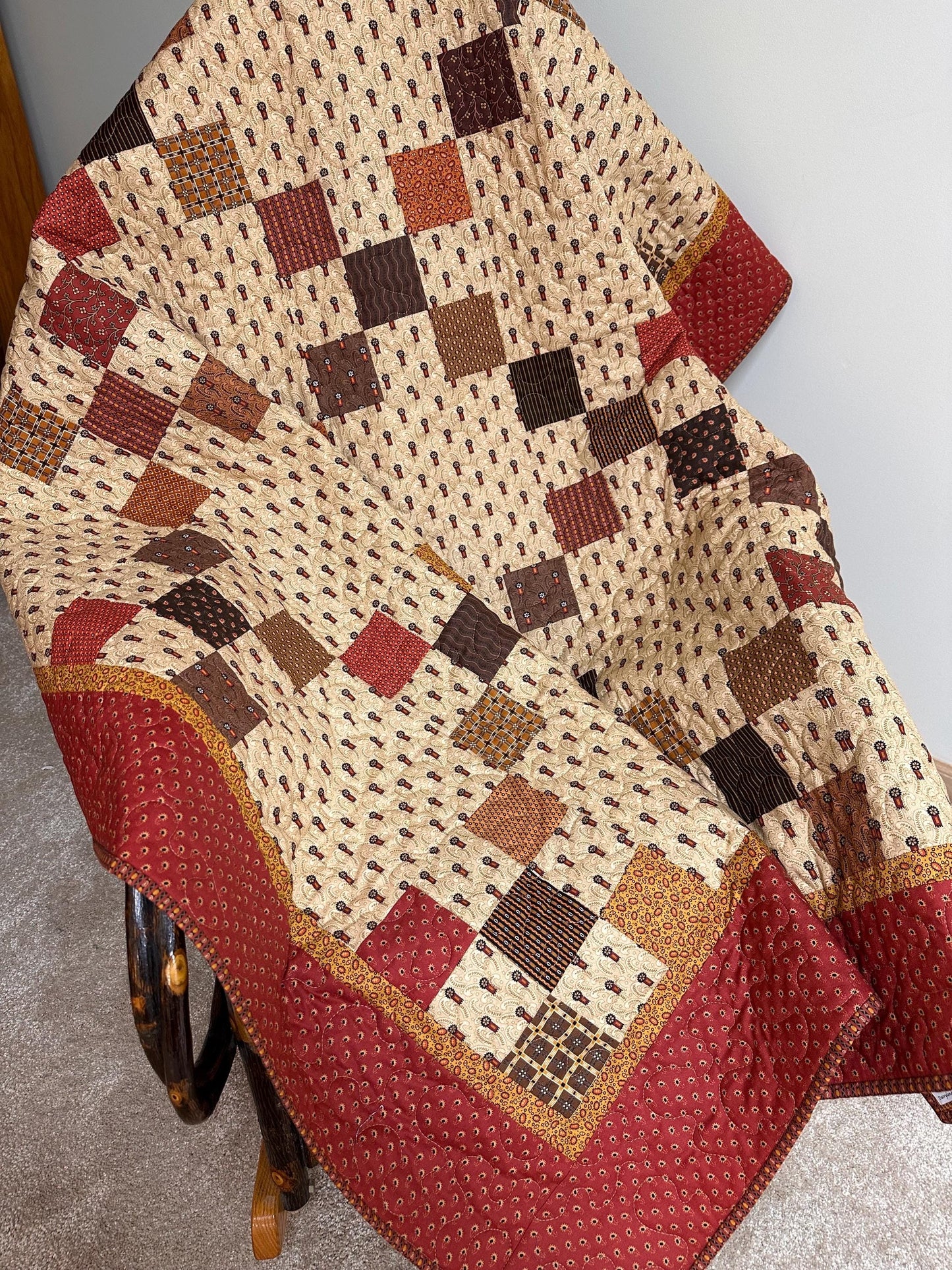 Handmade Patchwork Quilt: Fall Autumn Cotton Lodge Couch Sofa Throw (65" x 74")