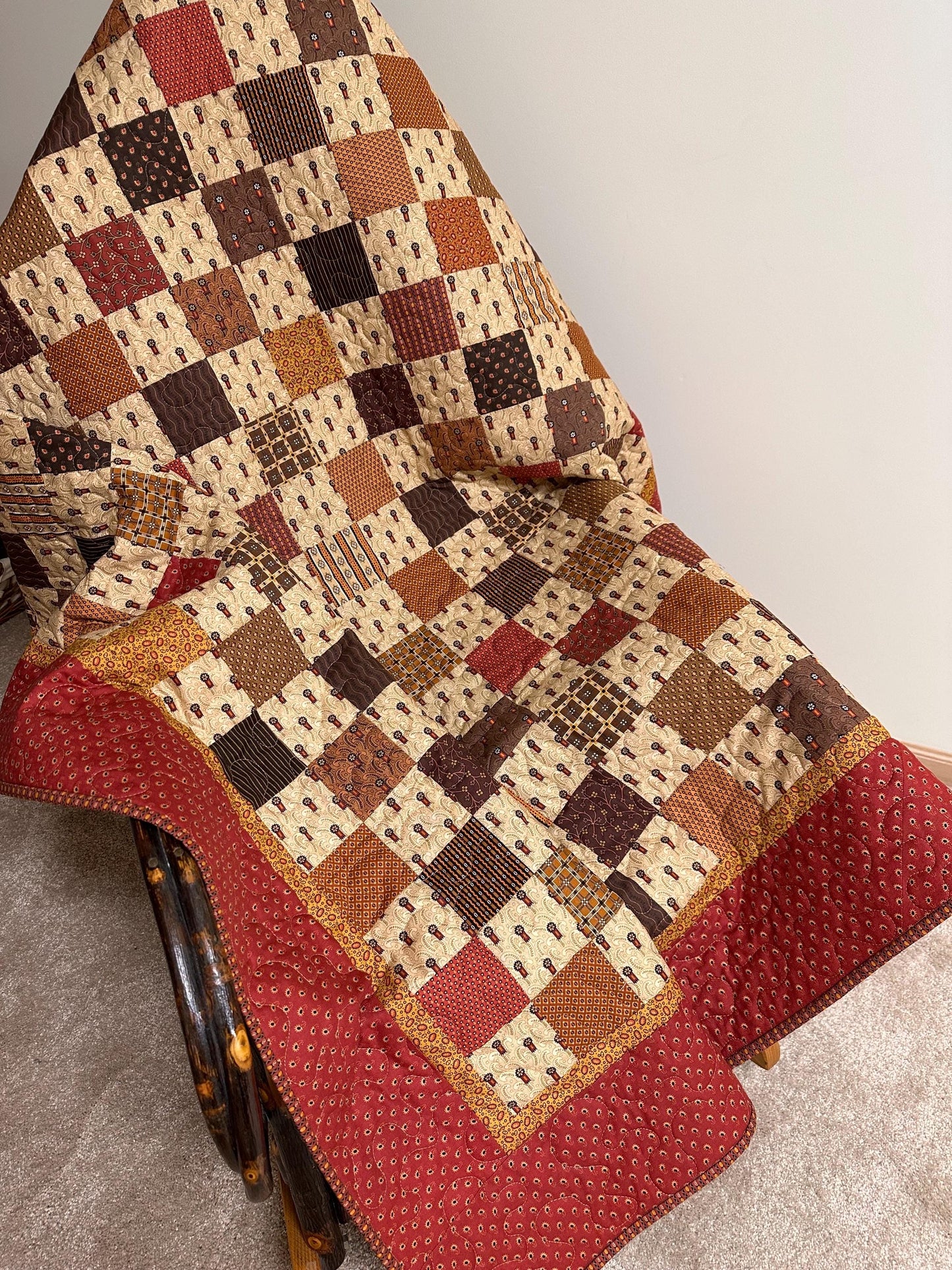 Handmade Patchwork Quilt: Fall Autumn Cotton Lodge Couch Sofa Throw (60" x 72")