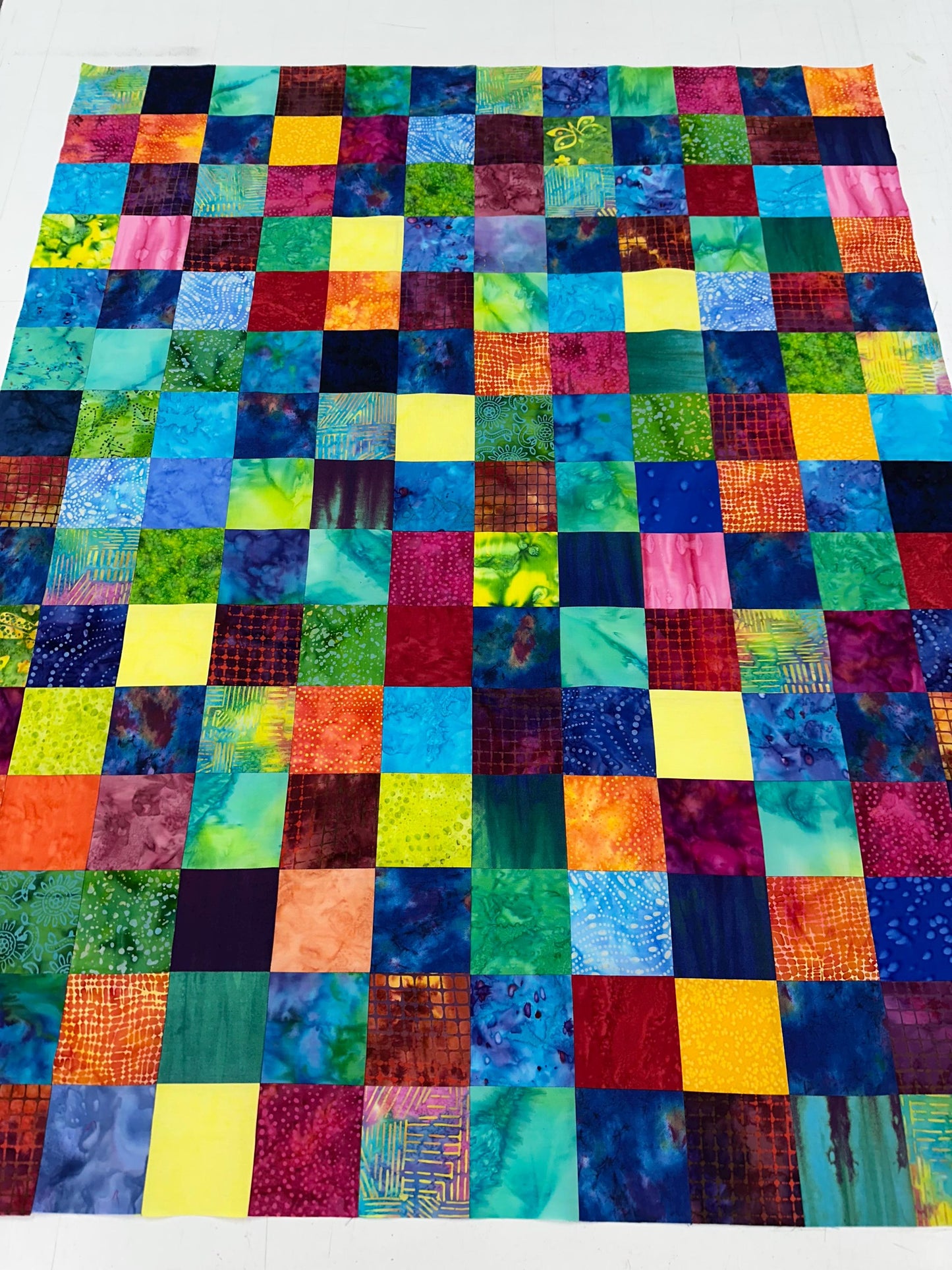 Unfinished Batik Quilt Top 36x45 Handmade Multi-Color Cotton Floral Patchwork Crib Lap Throw