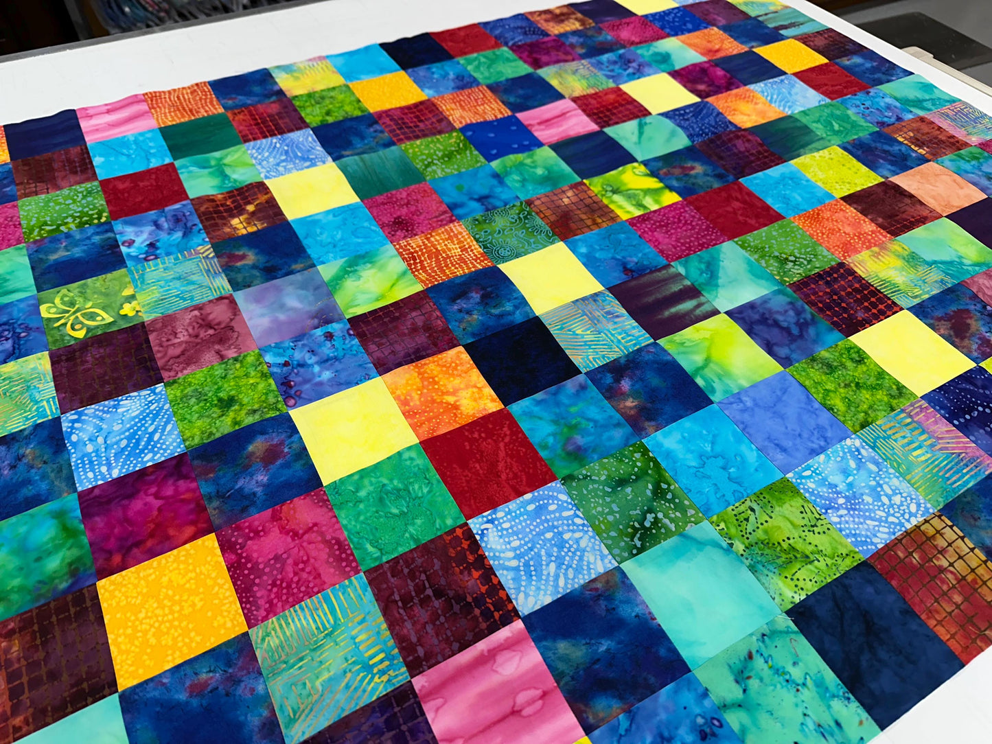 Unfinished Batik Quilt Top 36x45 Handmade Multi-Color Cotton Floral Patchwork Crib Lap Throw