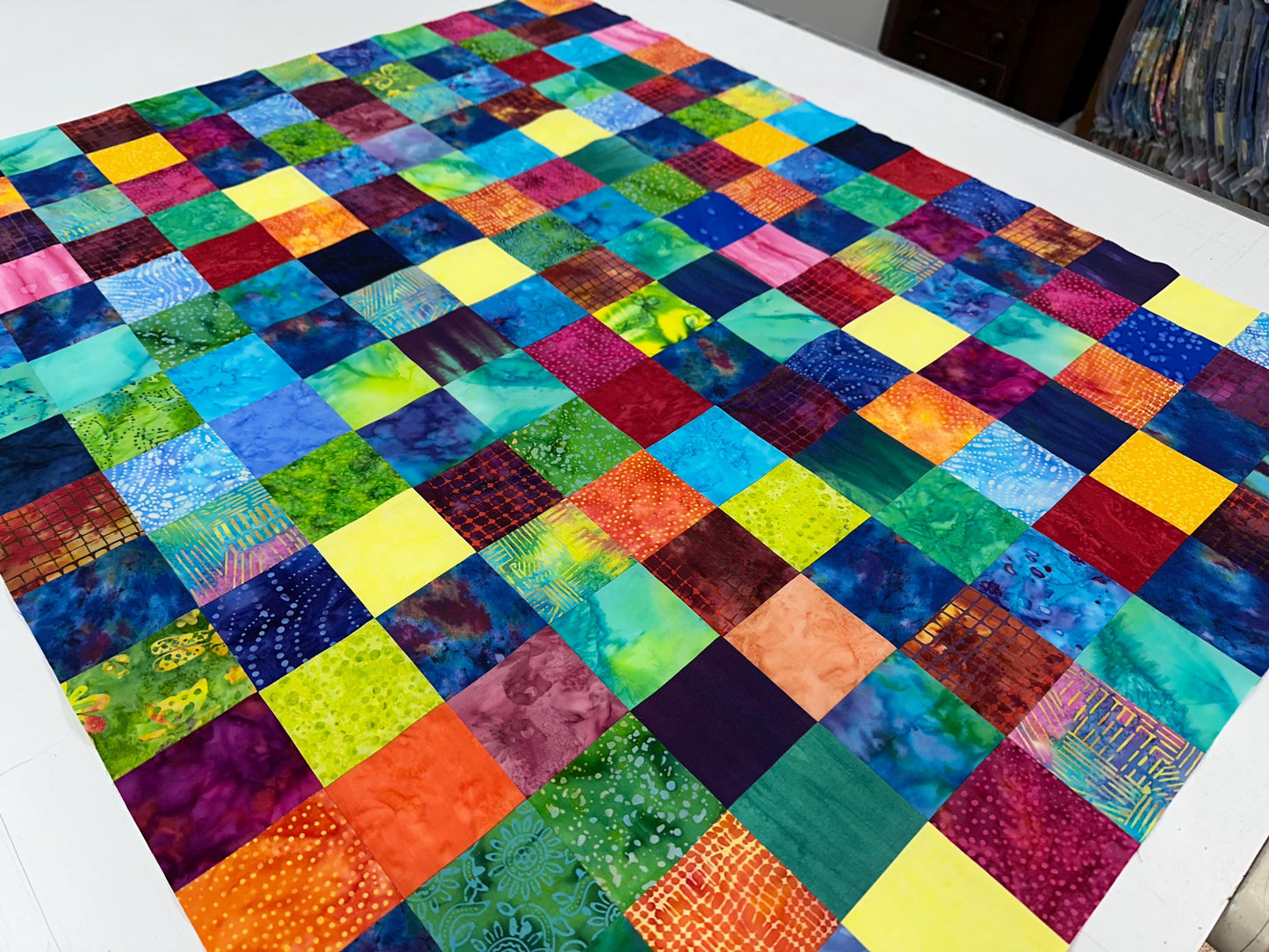 Unfinished Batik Quilt Top 36x45 Handmade Multi-Color Cotton Floral Patchwork Crib Lap Throw