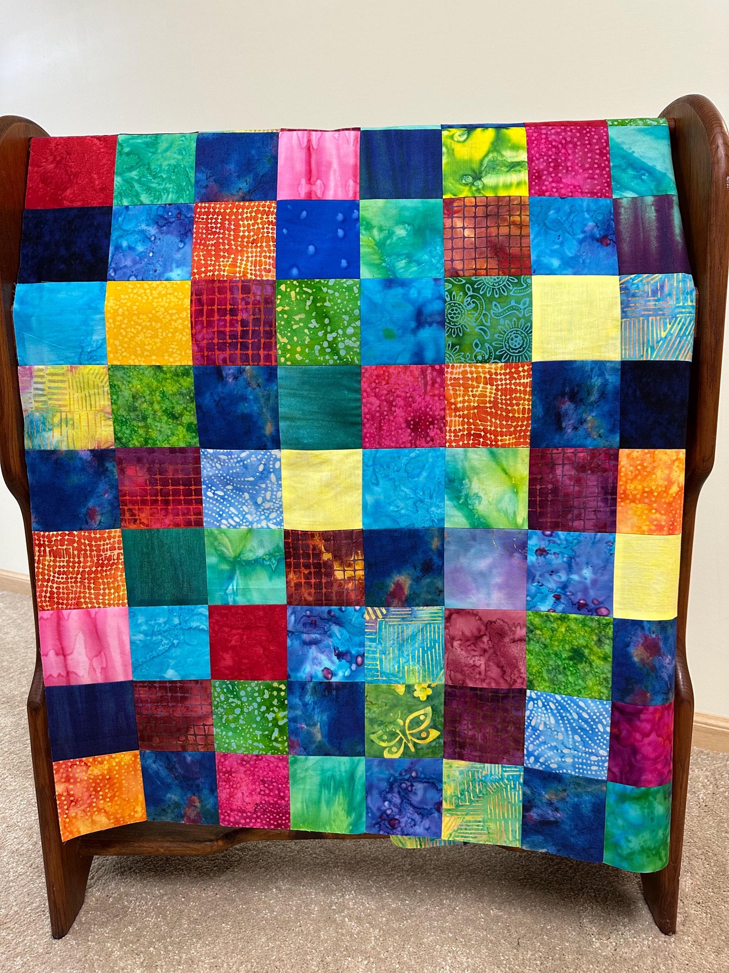 Unfinished Batik Quilt Top 36x45 Handmade Multi-Color Cotton Floral Patchwork Crib Lap Throw