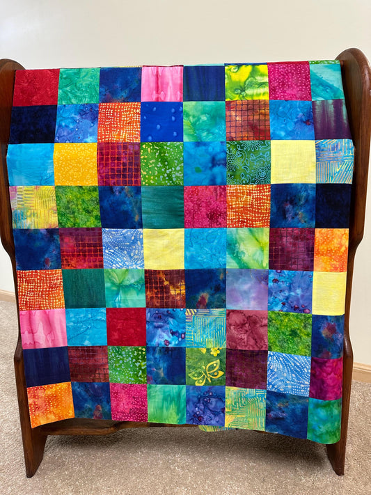 Unfinished Batik Quilt Top 36x45 Handmade Multi-Color Cotton Floral Patchwork Crib Lap Throw