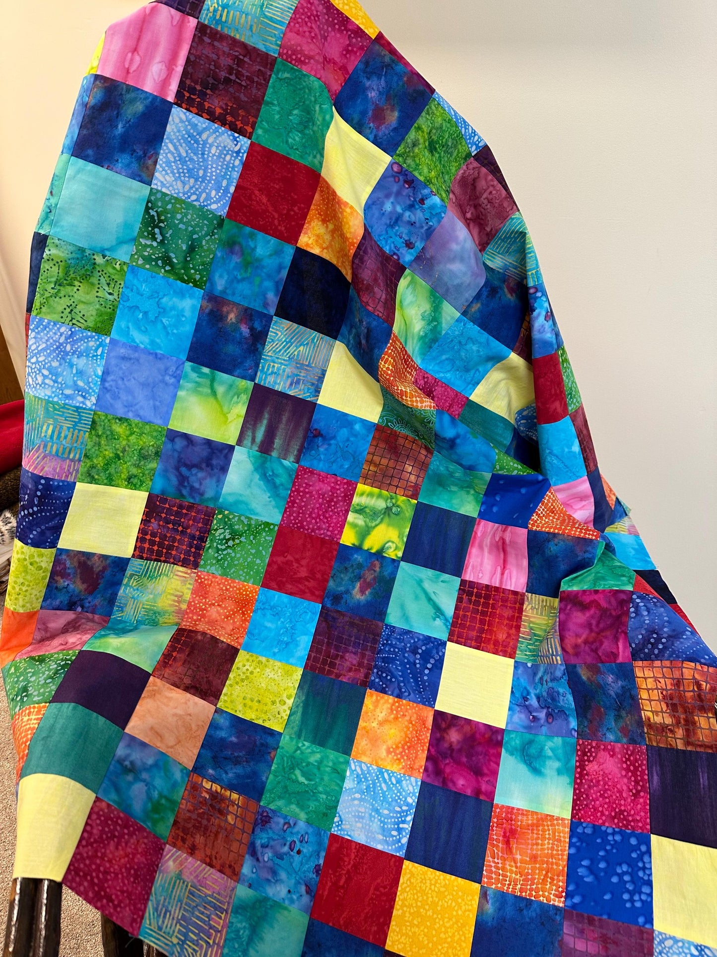 Unfinished Batik Quilt Top 36x45 Handmade Multi-Color Cotton Floral Patchwork Crib Lap Throw