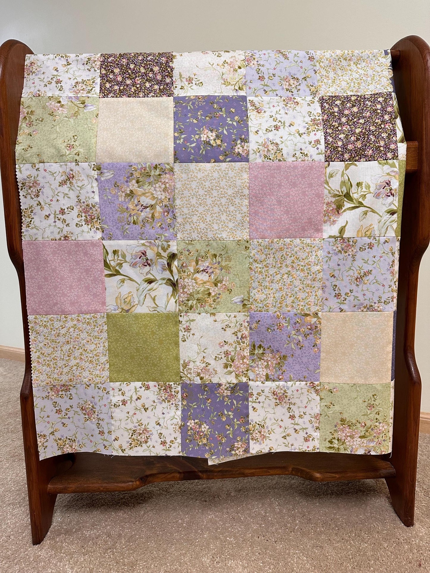 Unfinished Quilt Top 36x45 Handmade Crib Lap Throw Patchwork Cotton Floral