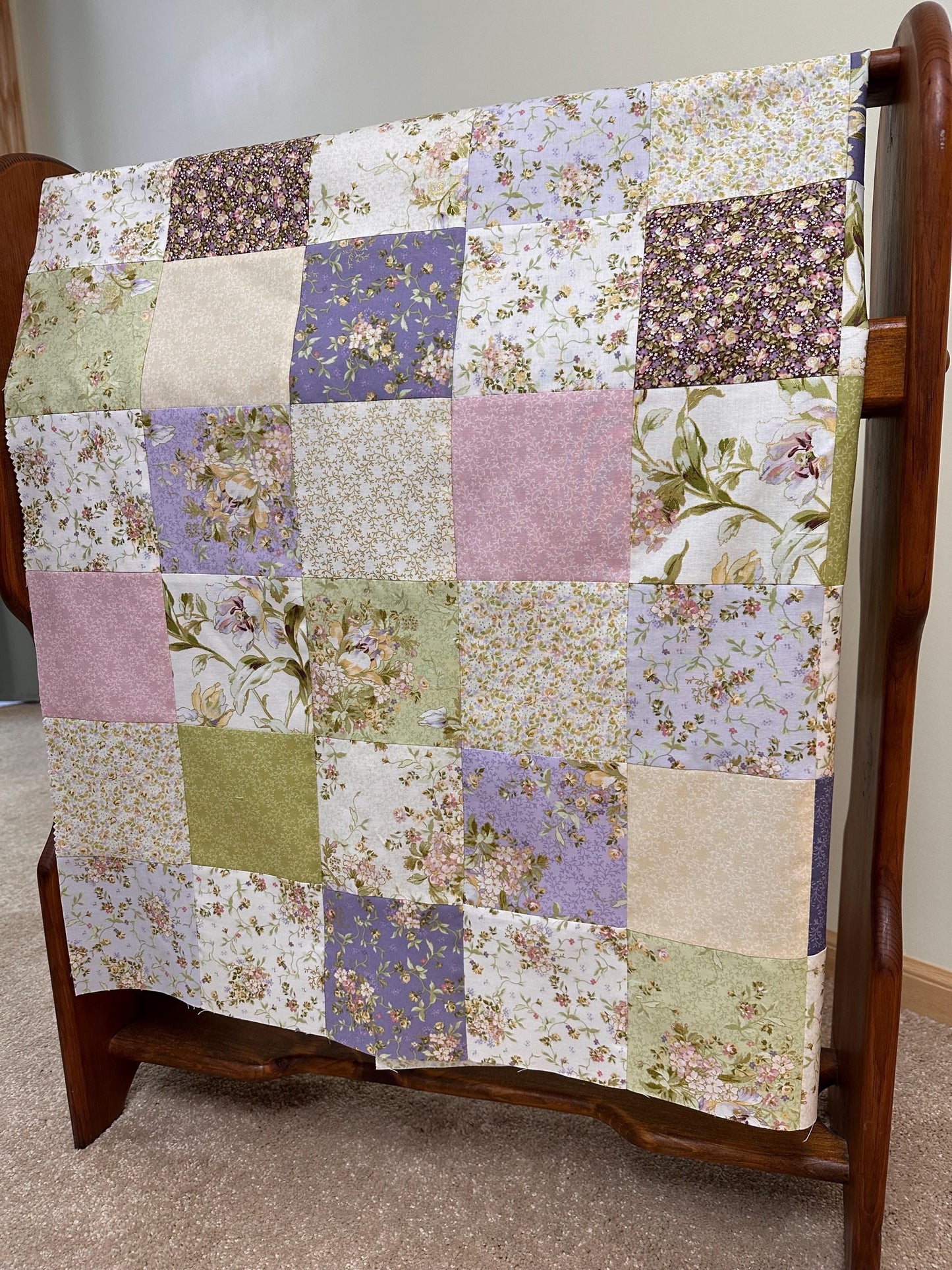 Unfinished Quilt Top 36x45 Handmade Crib Lap Throw Patchwork Cotton Floral
