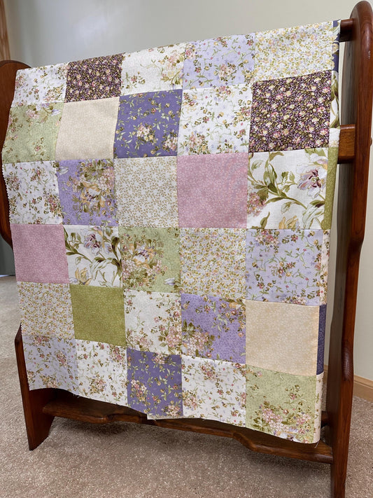 Unfinished Quilt Top 36x45 Handmade Crib Lap Throw Patchwork Cotton Floral