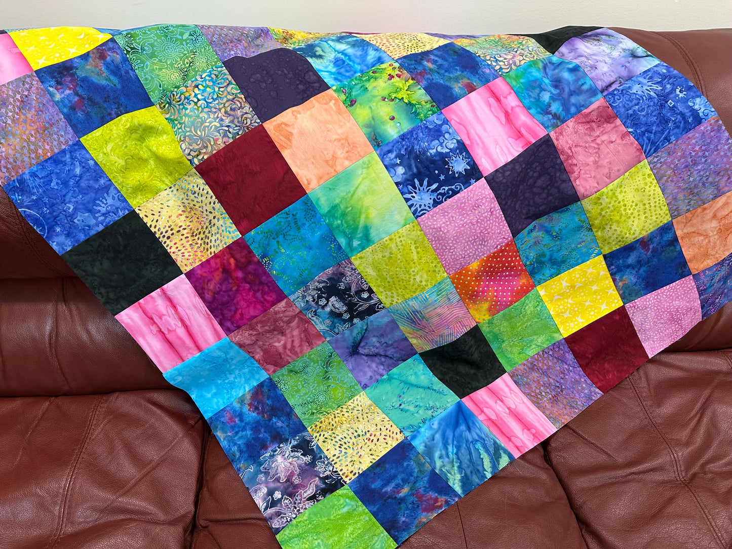 Unfinished Batik Quilt Top 36x45 Handmade Multi-Color Cotton Floral Patchwork Crib Lap Throw