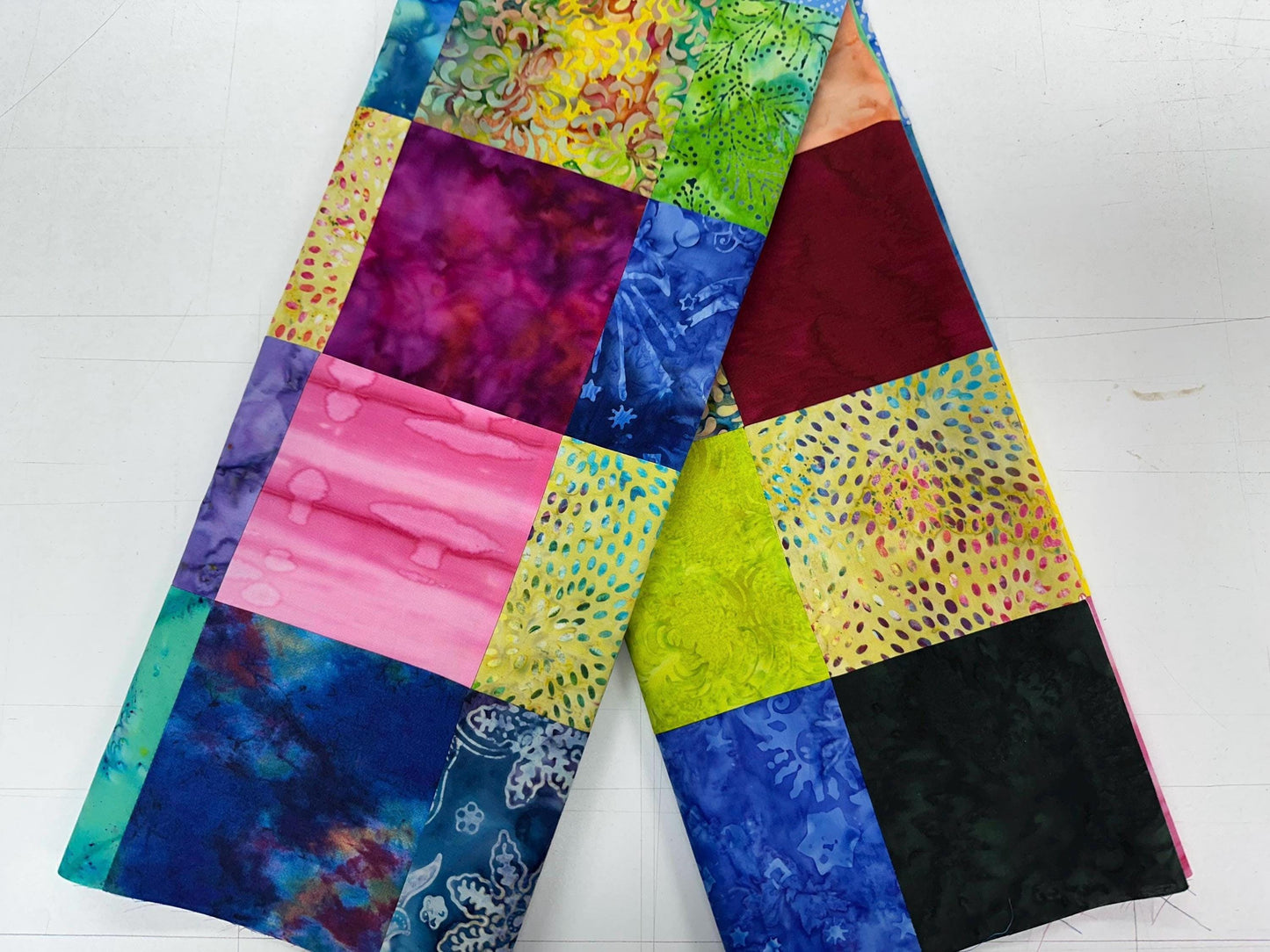 Unfinished Batik Quilt Top 36x45 Handmade Multi-Color Cotton Floral Patchwork Crib Lap Throw