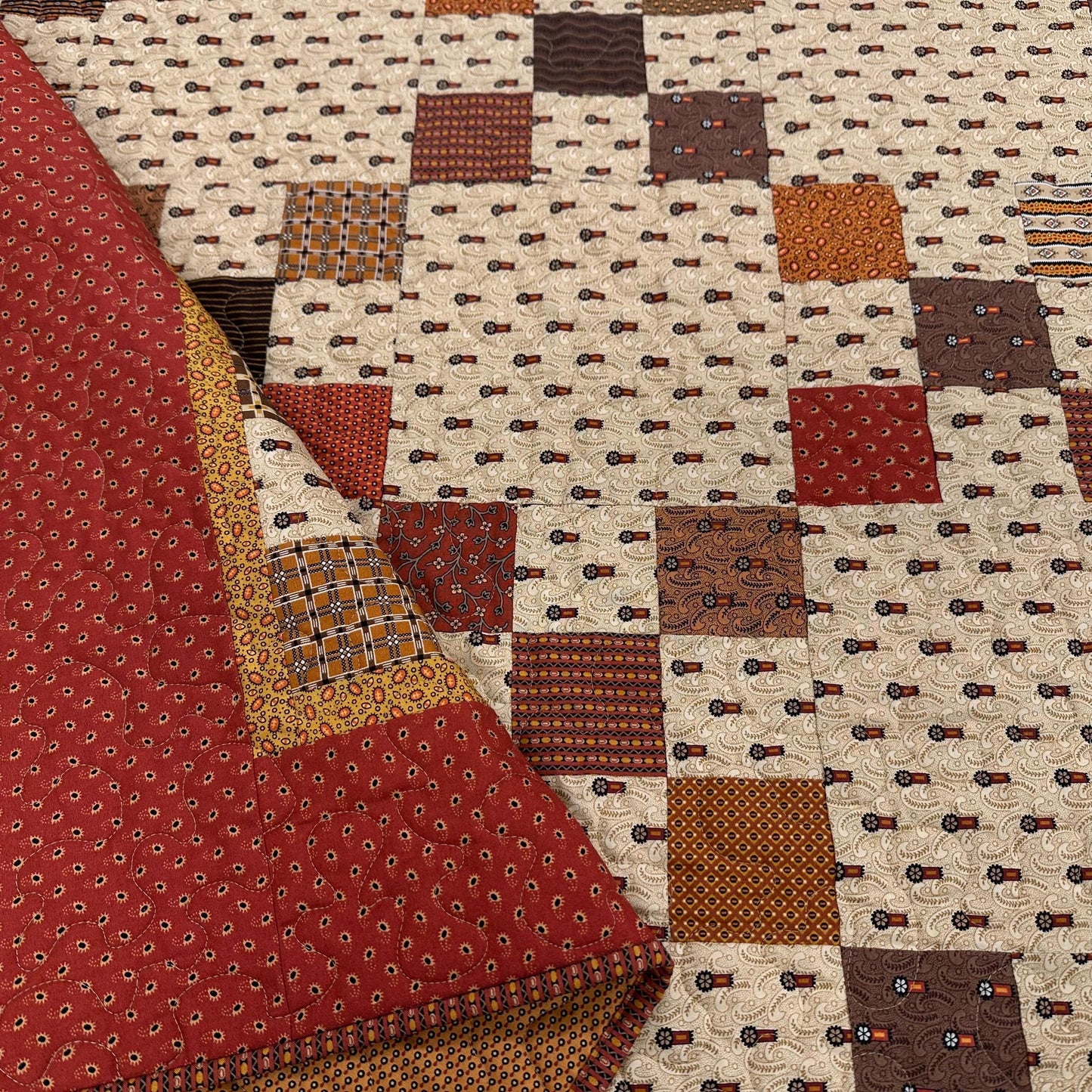 Handmade Patchwork Quilt: Fall Autumn Cotton Lodge Couch Sofa Throw (65" x 74")