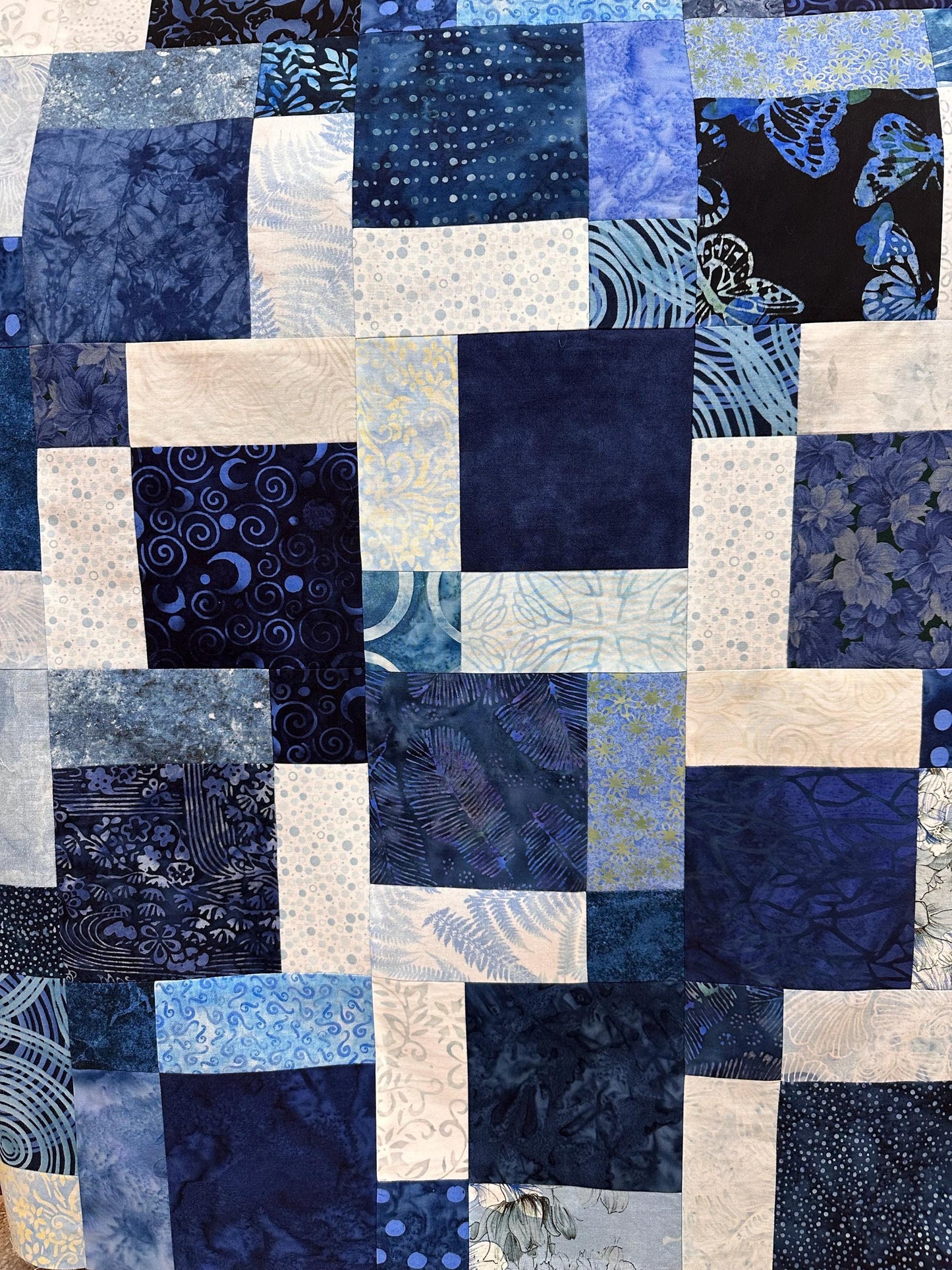 Handmade Batik Quilt Top 45x58 Blue Sofa Throw Lap Blanket Unfinished Cotton Patchwork