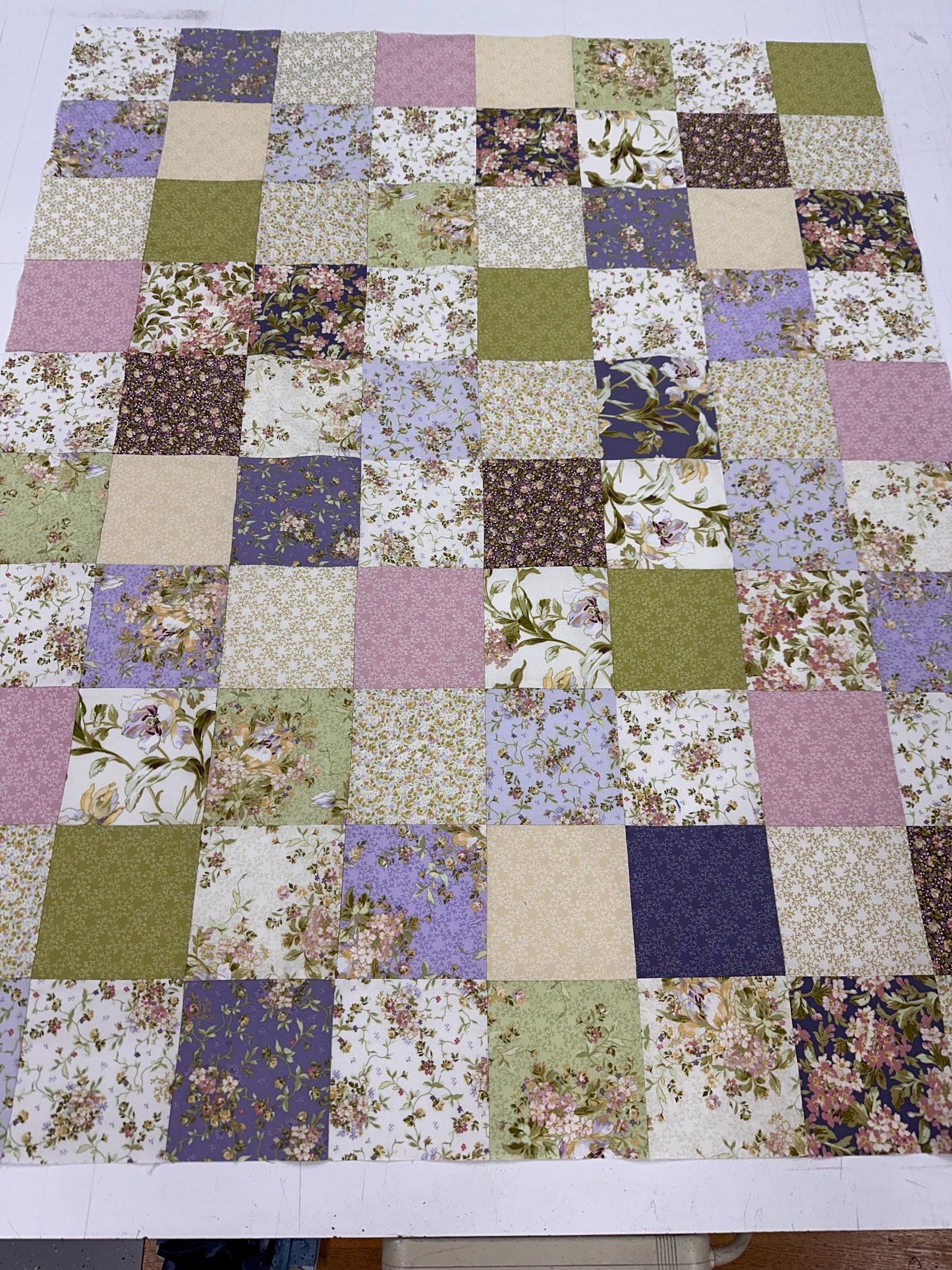 Unfinished Quilt Top 36x45 Handmade Crib Lap Throw Patchwork Cotton Floral