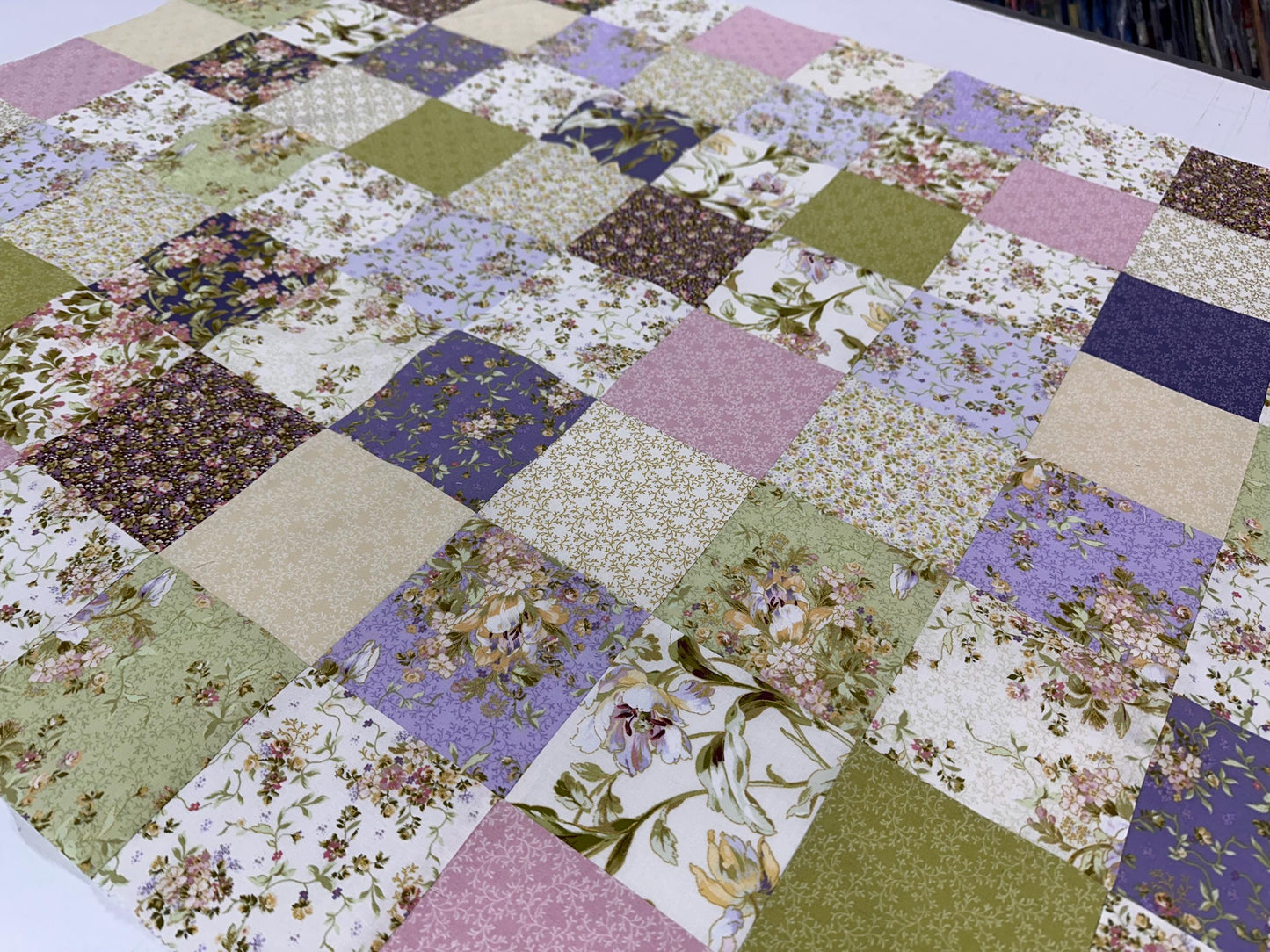 Unfinished Quilt Top 36x45 Handmade Crib Lap Throw Patchwork Cotton Floral