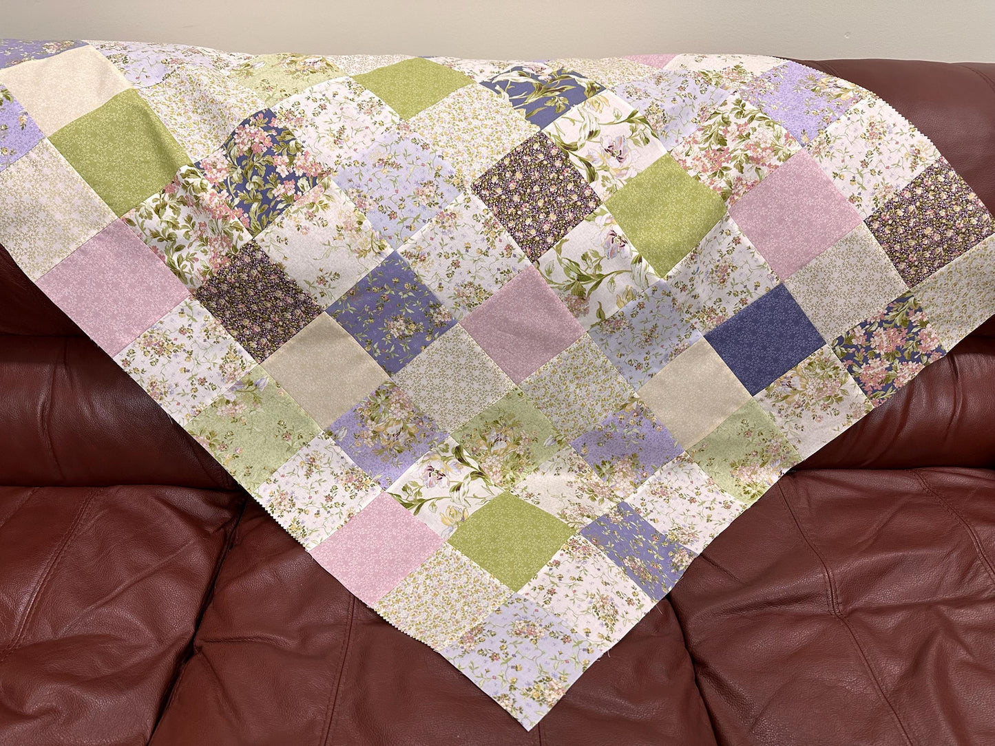 Unfinished Quilt Top 36x45 Handmade Crib Lap Throw Patchwork Cotton Floral