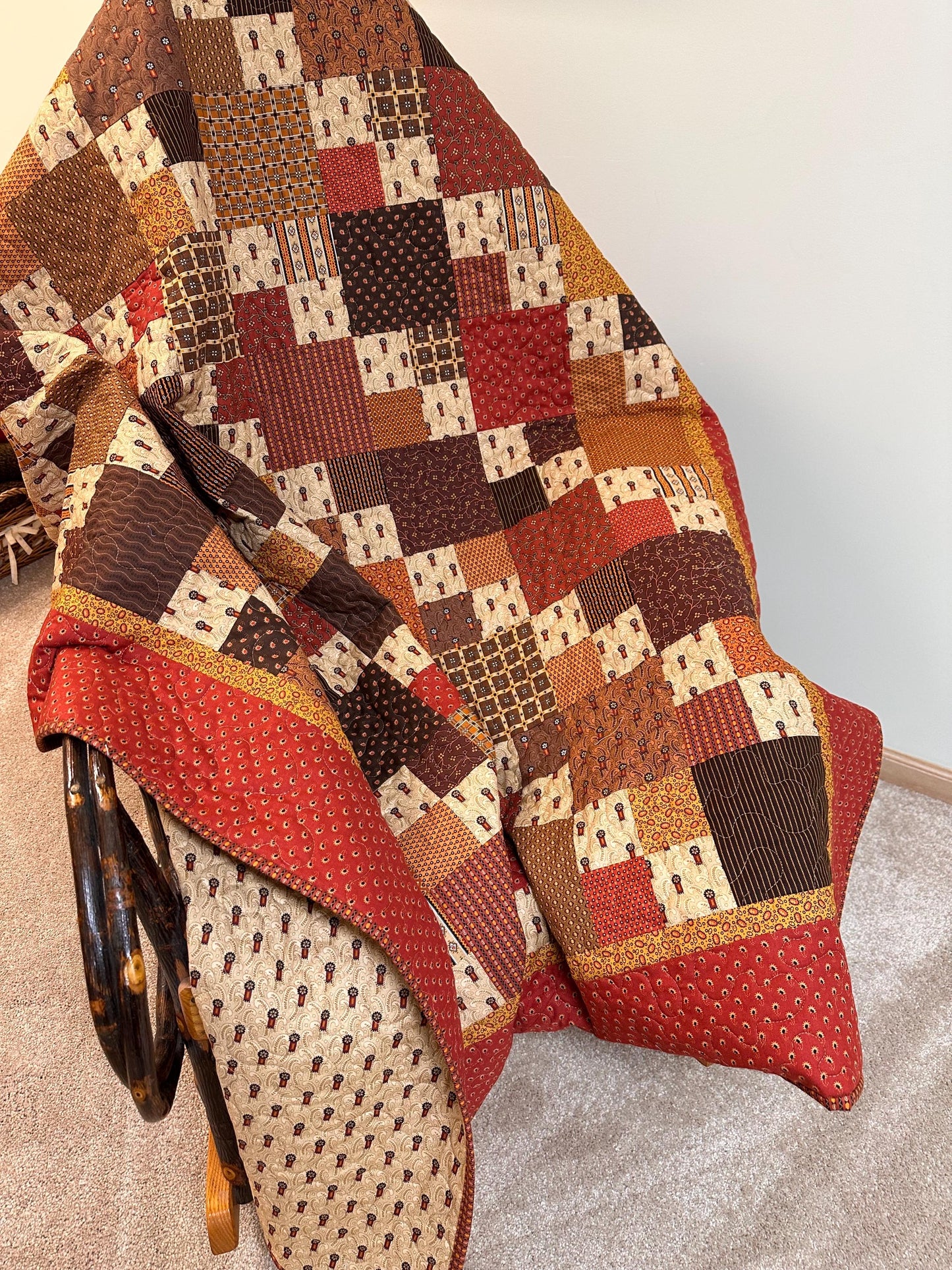 Handmade Patchwork Quilt: Fall Autumn Cotton Lodge Couch Sofa Throw (62" x 72")