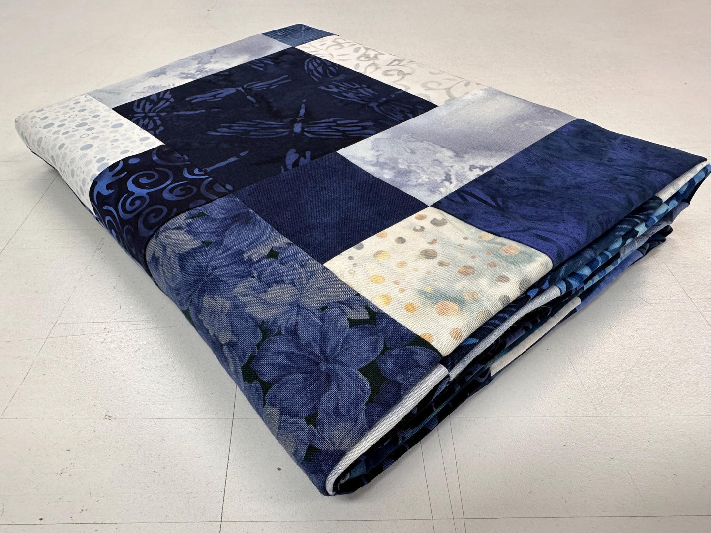 Handmade Batik Quilt Top 45x58 Blue Sofa Throw Lap Blanket Unfinished Cotton Patchwork